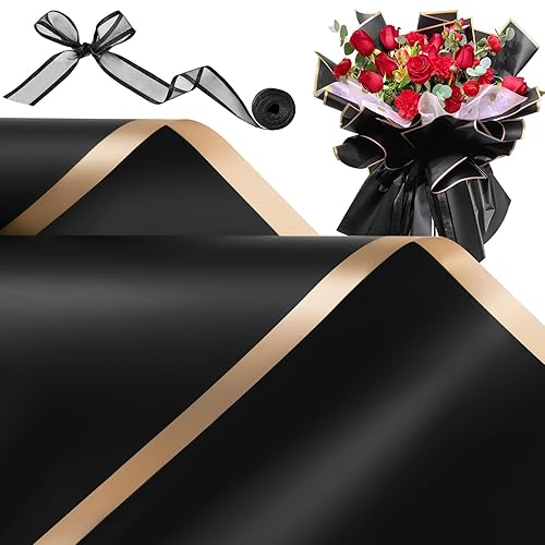 ZORRITA 20 hojas de papel de regalo de flores, papel de regalo de ramo impermeable con cintas, suministros de floristería, 22.8 x 22.8 pulgadas