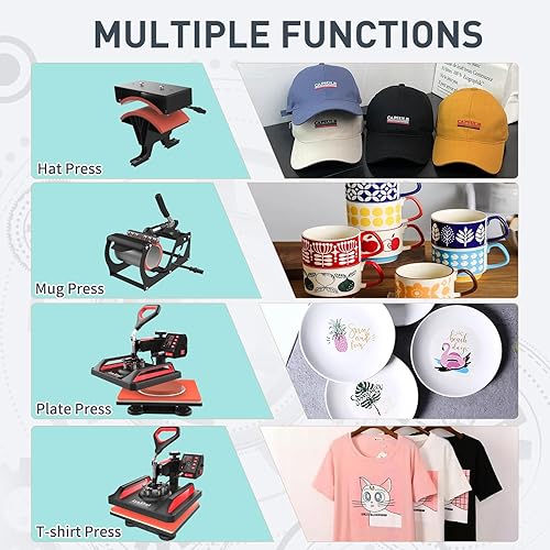 Miniatura 3 de Prensa de calor, máquina de prensa de calor 5 en 1 Lya Vinyl - 12 x 15 pulgadas, combo Swing Away camiseta impresora de transferencia de