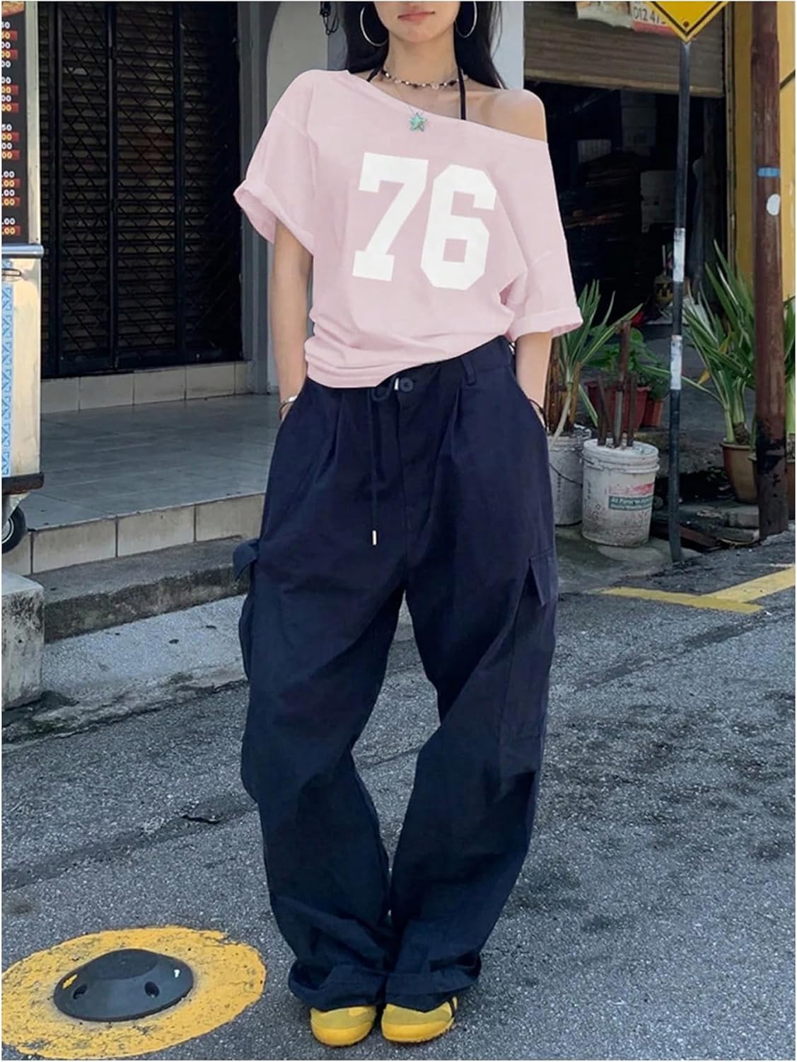 Verdusa Women's Off The Shoulder Letter Graphic Tees Shirts Jersey Short Sleeve Summer Tee Tops - Image 5