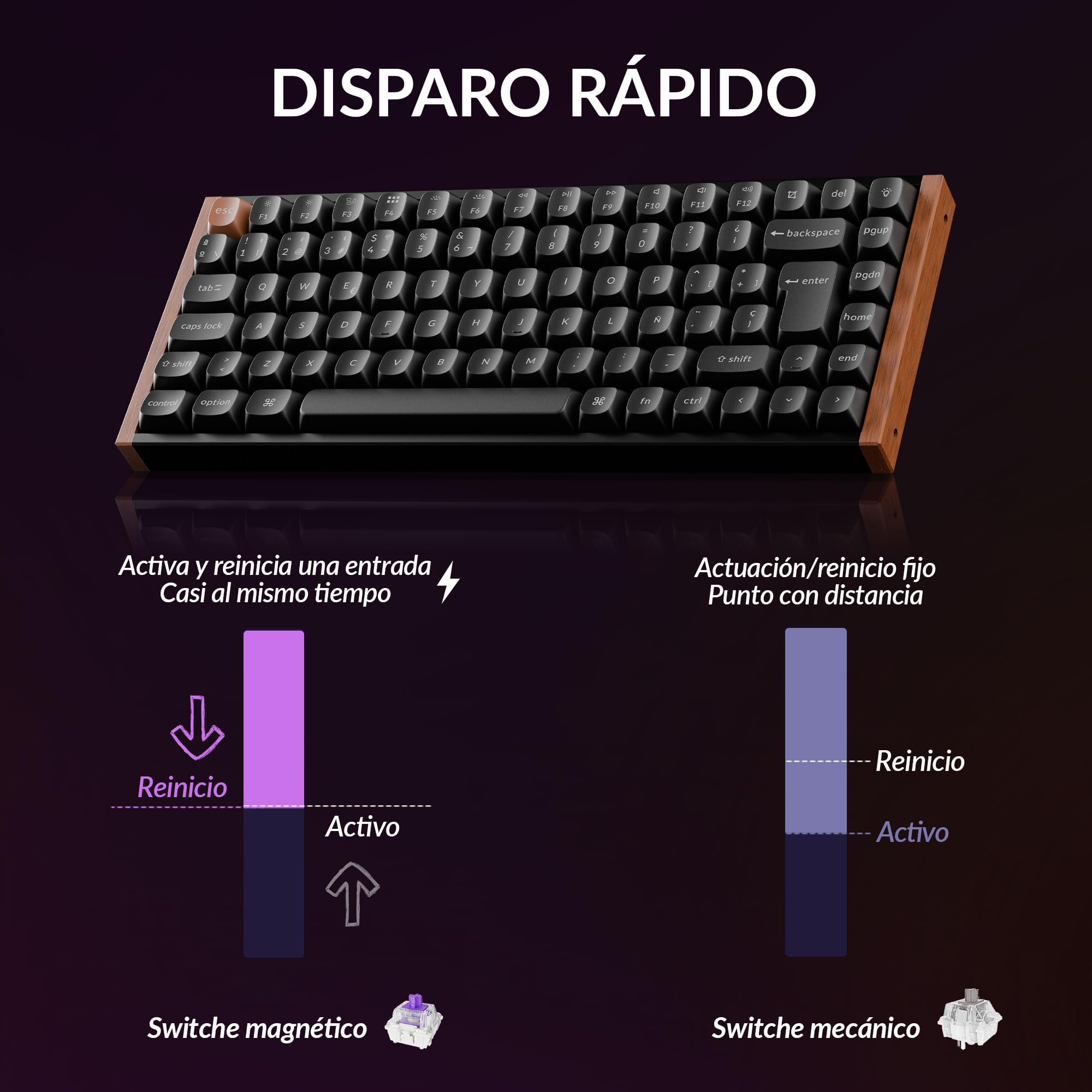 Keychron K2 HE Teclado Inalámbrico, Diseño 75% ES-ISO, 2,4 GHz y Bluetooth 5.2, Interruptores Magnéticos Gateron Nebula de Doble Carril, Teclado Gaming para Mac y Windows, Edición Especial – Negro