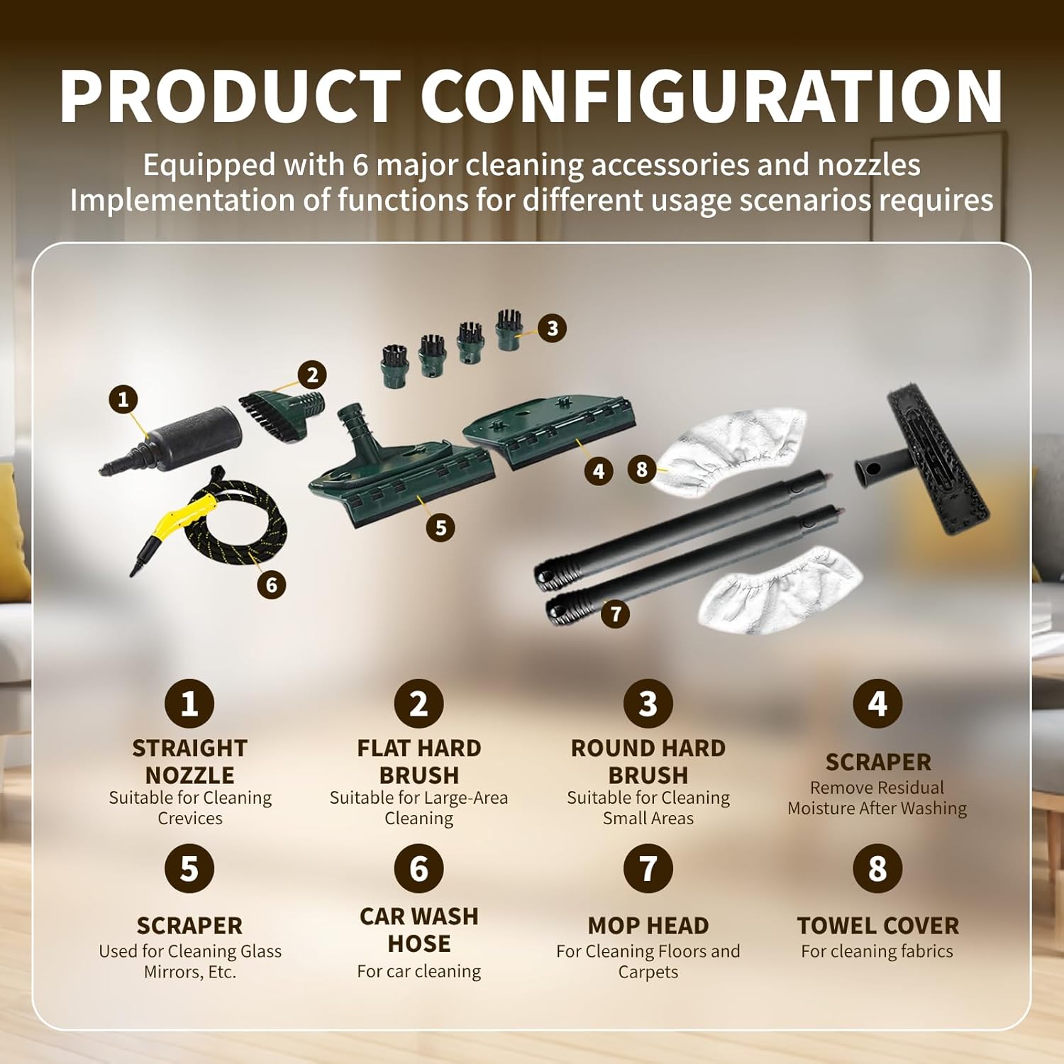 2500W High Pressure Steam Cleaner, 3.5L Portable Steam Washer for Home, Auto & Commercial Cleaning, Multi-Accessory Kit for Effective Surface Sanitization, Yellow