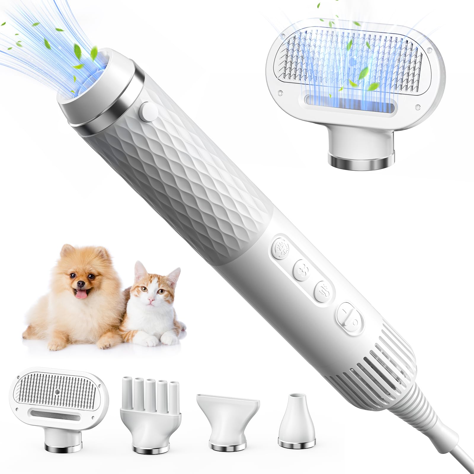 Séchoir Portable pour Chien 4-en-1 avec 4 Buses, Sèche Rapidement Pulseur Chien sèche-Cheveux pour Animaux de Compagnie avec Vitesse et température réglables pour la Maison, Le Voyage et Le Camping