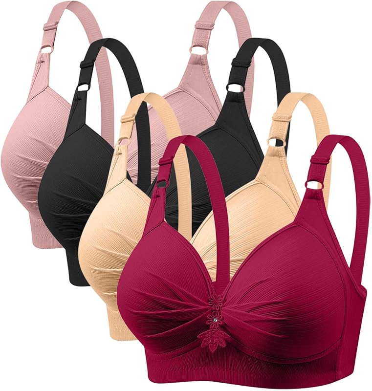 Bras for Women Daily Seamless Adjustable Wireless Underwear Breathable Push Up Bra Trendy Older Women Clothes 4-Pack