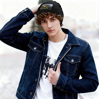 Black Waffle Knit Pullover Hat for Exquisite Highland Echo Pattern Beanie for Winter, Autumn Casual Wear
