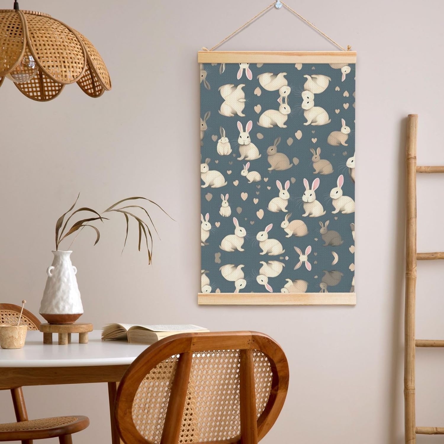 Rabbit Background Print Poster Hanger,Hanging Poster, Poster Frame,Wood Poster Hanger, For Wall Hanging