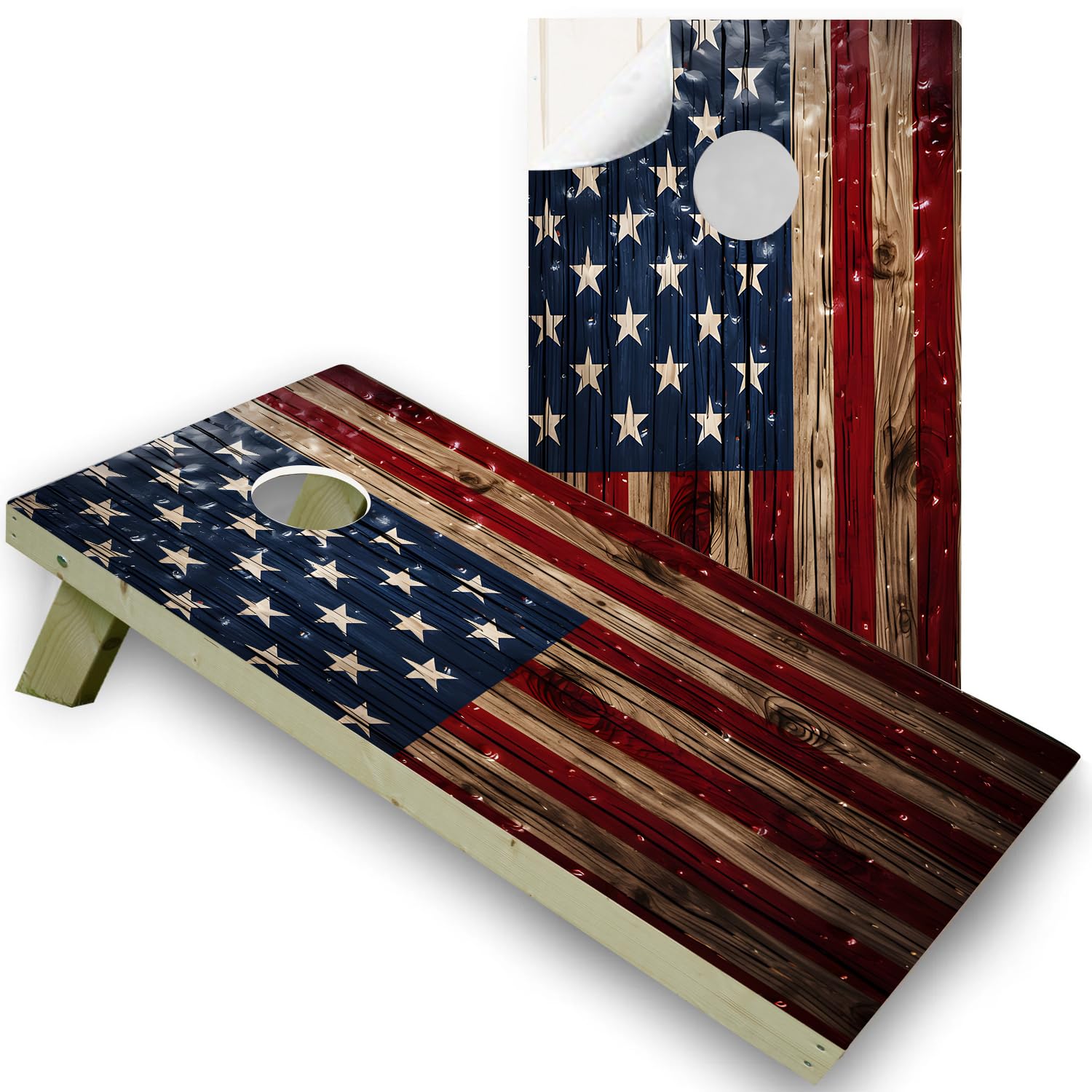 Photo 1 of Gotsafety Patriotic American Flag Cornhole Decal, Cornhole Board Vinyl Wraps Only - Durable and Easy to Apply & Adhesive - UV Printing, Set of Two - Cornhole Skins for Boards (48” x 24”) - Pitted