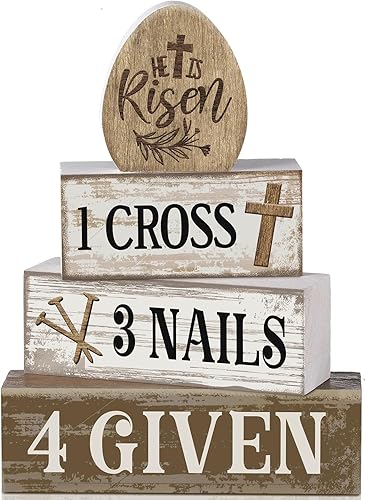 Miniatura 75 de 4 piezas de decoración de mesa de Navidad de madera de Papá Noel, decoración de bandeja escalonada de Navidad, letrero decorativo de bloques de Papá