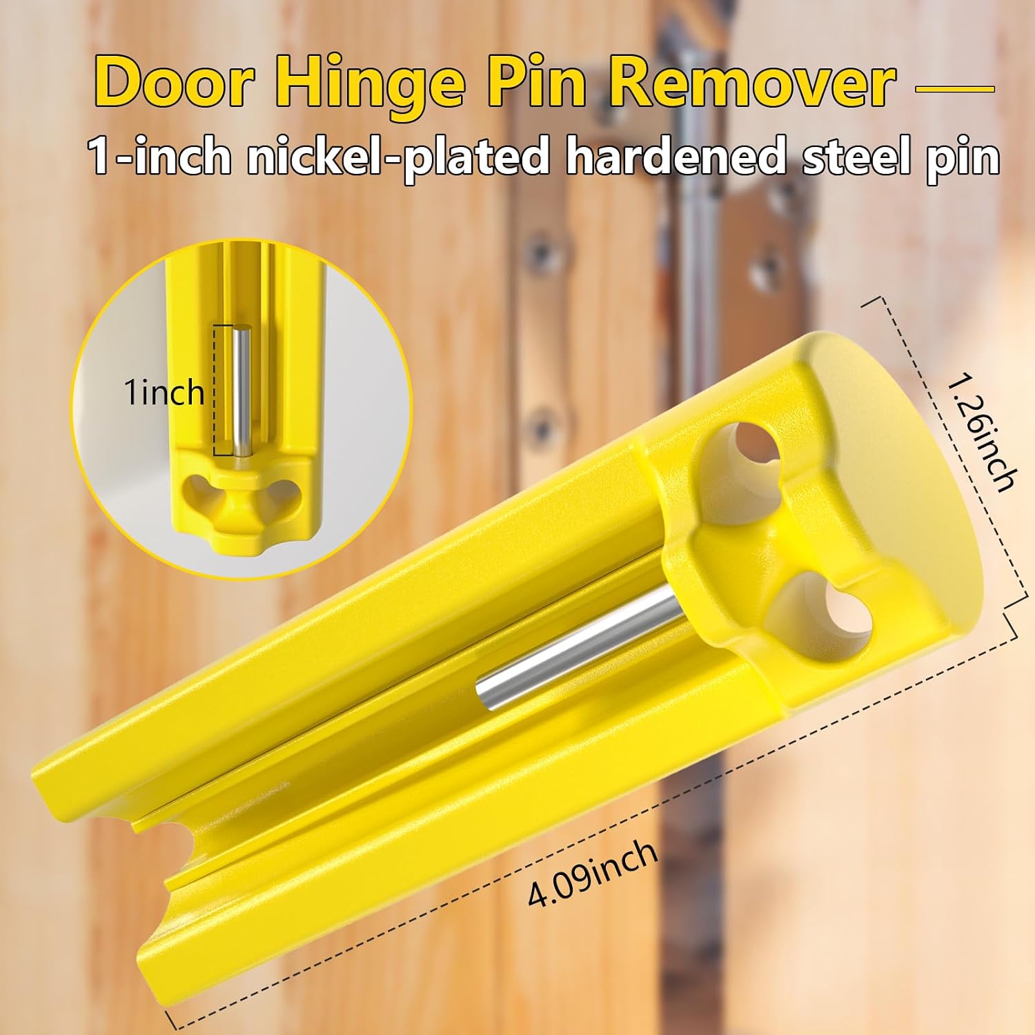 Door Hinge Pin Remover Tool Kit, Hinge Pin Removal Tool with 1-Inch Nickel-Plated Hardened Steel Pin, Easy Door Hinge Pin Puller for Most Standard Door Hinges, Plastic Body with Steel Pin. (Yellow)