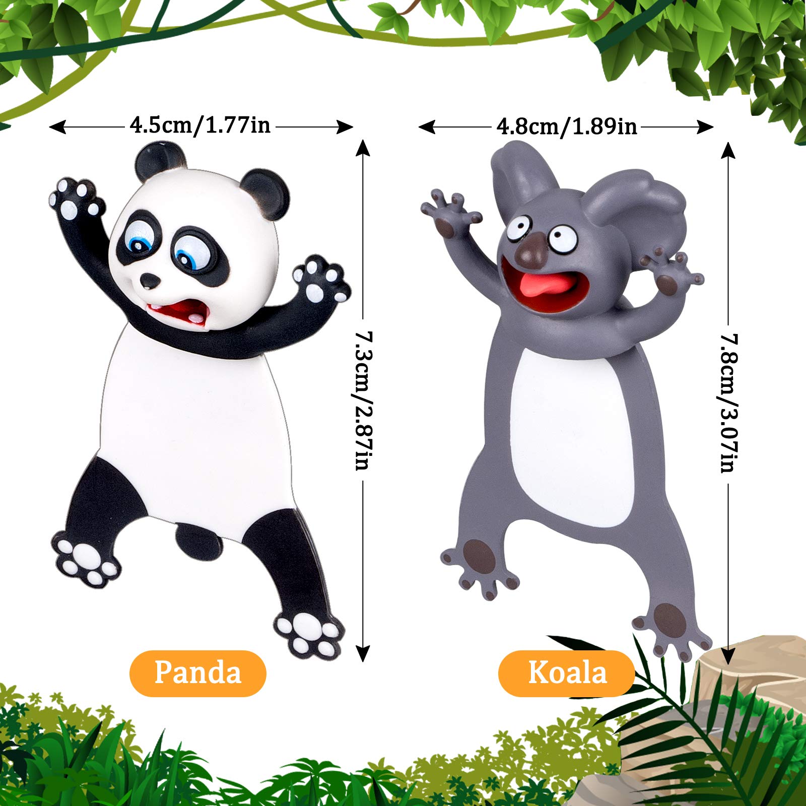 Waline 3D Cartoon Animal Bookmarks - 2 Pieces Squashed Land Animals, Cute Panda & Koala Reading Bookmarks - Back to School Gift for Students - Image 2