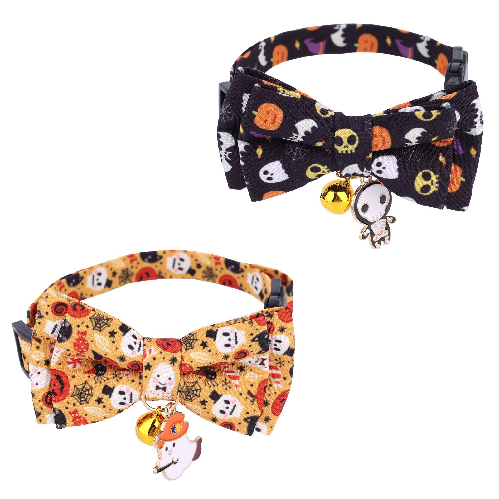 Penitue 2pcs Halloween Cat Collars with Bow Tie & Bell