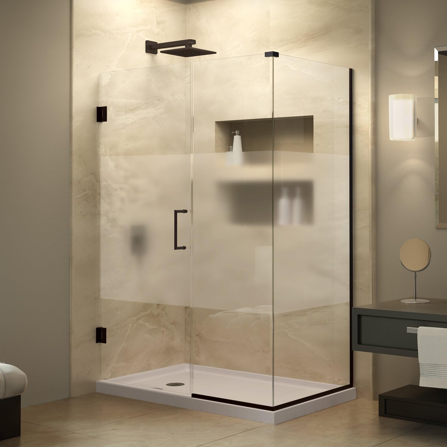 Infinity-Z Semi-Frameless Sliding Shower Door | For openings from 44" up to 48" | Clear Glass in Brushed Nickel | SHDR-0948720-04