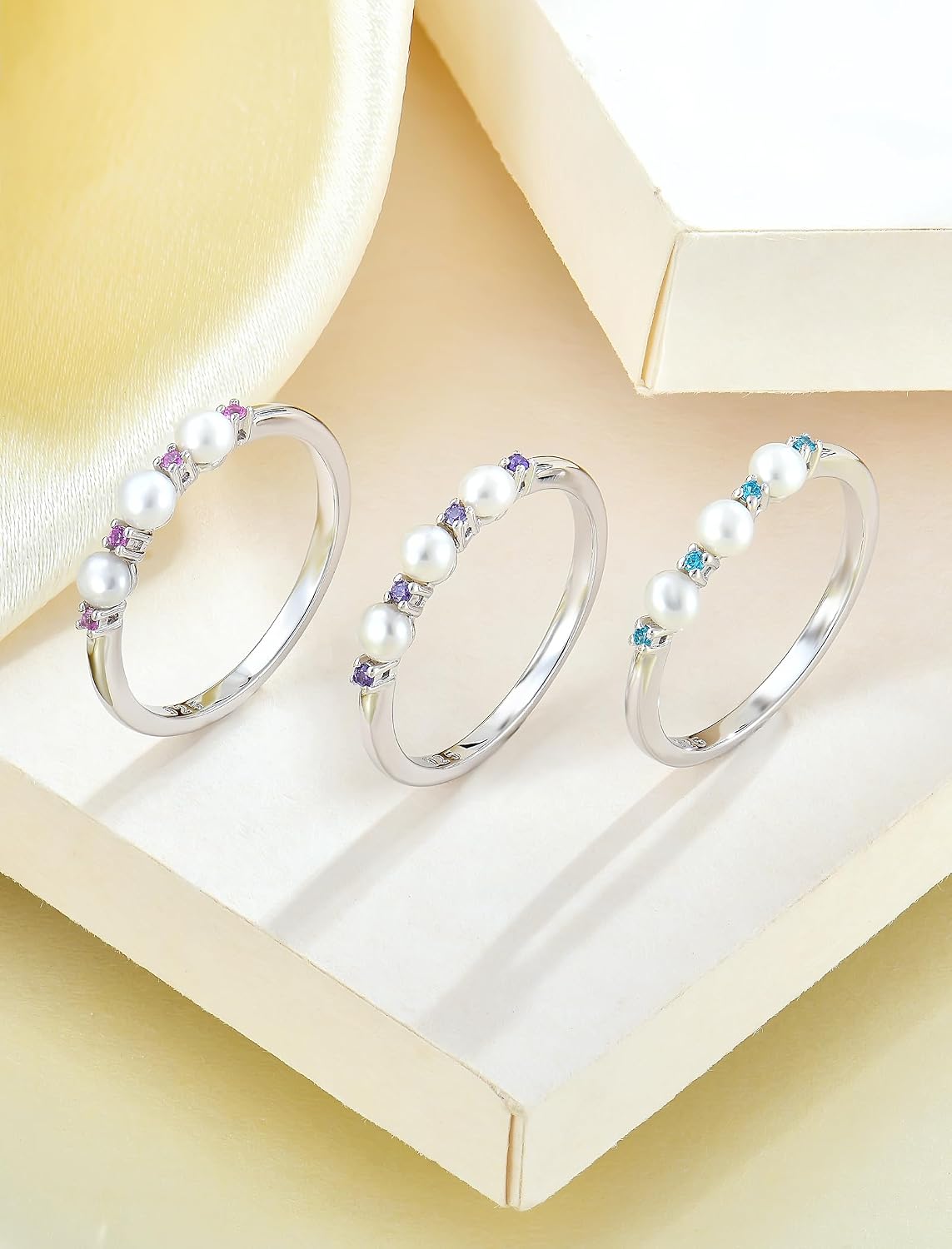 Pearl Ring 925 Sterling Silver Stackable Ring for Women, Freshwater Cultured Pearl Ring Promise Band Jewelry