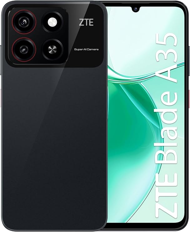 ZTE Smartphone Blade A35 - RAM 12GB (4GB +8GB memory fusion) + 64 GB Memoria, Android 14 Go edition - Nero stellato