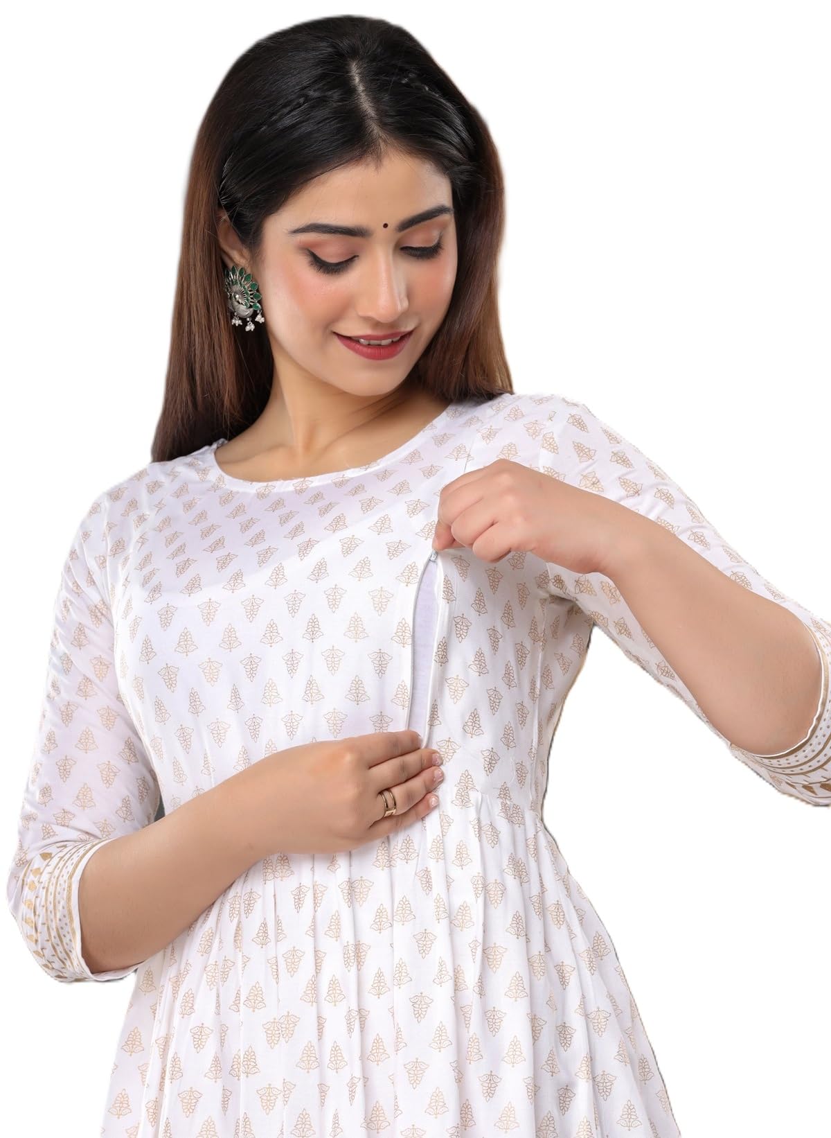 Rajwada Women's Cotton Floral Printed Maternity Feeding Kurti with Zipper Maternity Gown for Women Feeding Dress-picture-42
