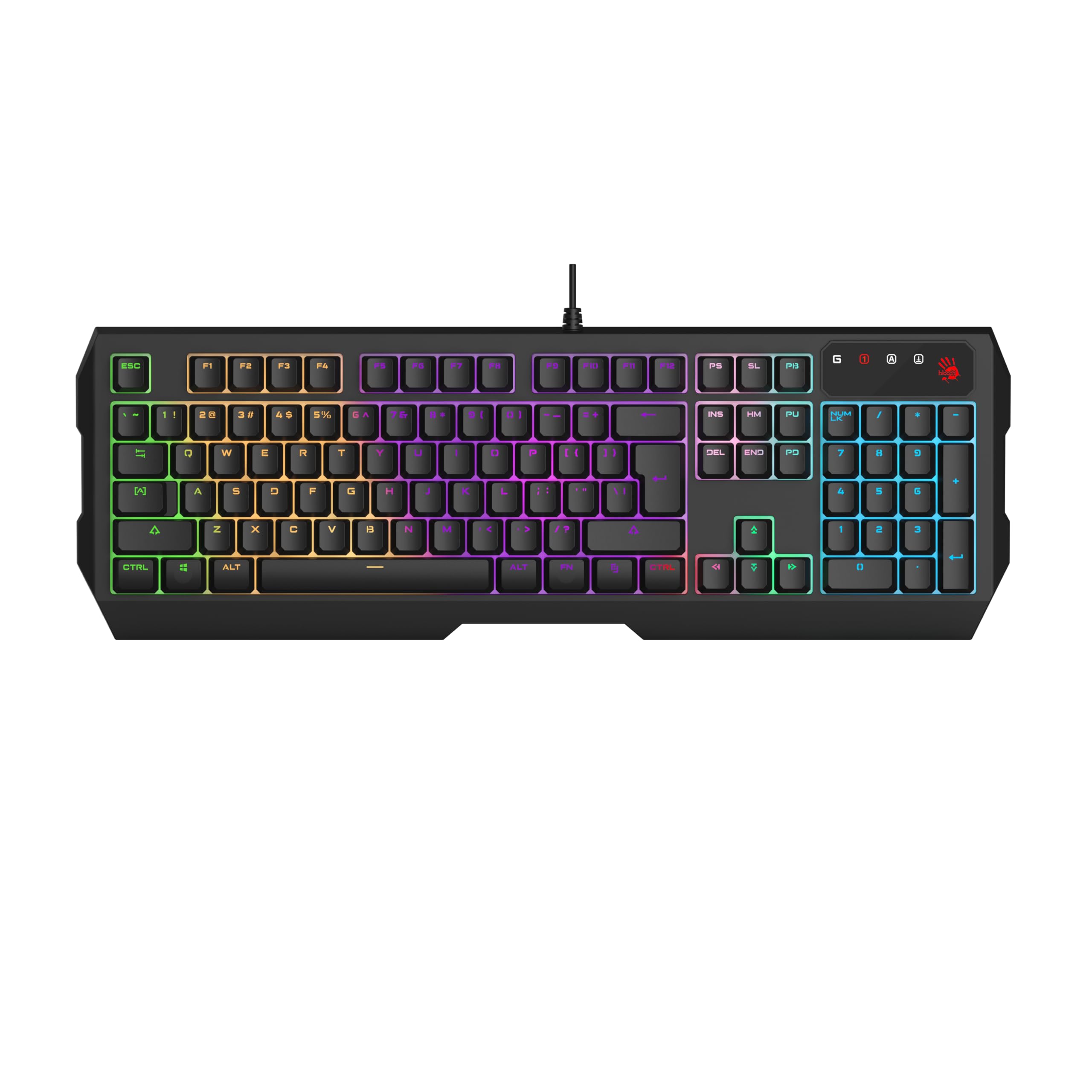 Bloody B140N Q Türkçe Neon FN-Multimedya Oyuncu (Gamer) Klavyesi | Siyah | Neon Efektler | Oyunlara Özel 4 Tuş Başlığı | Oyun Modu