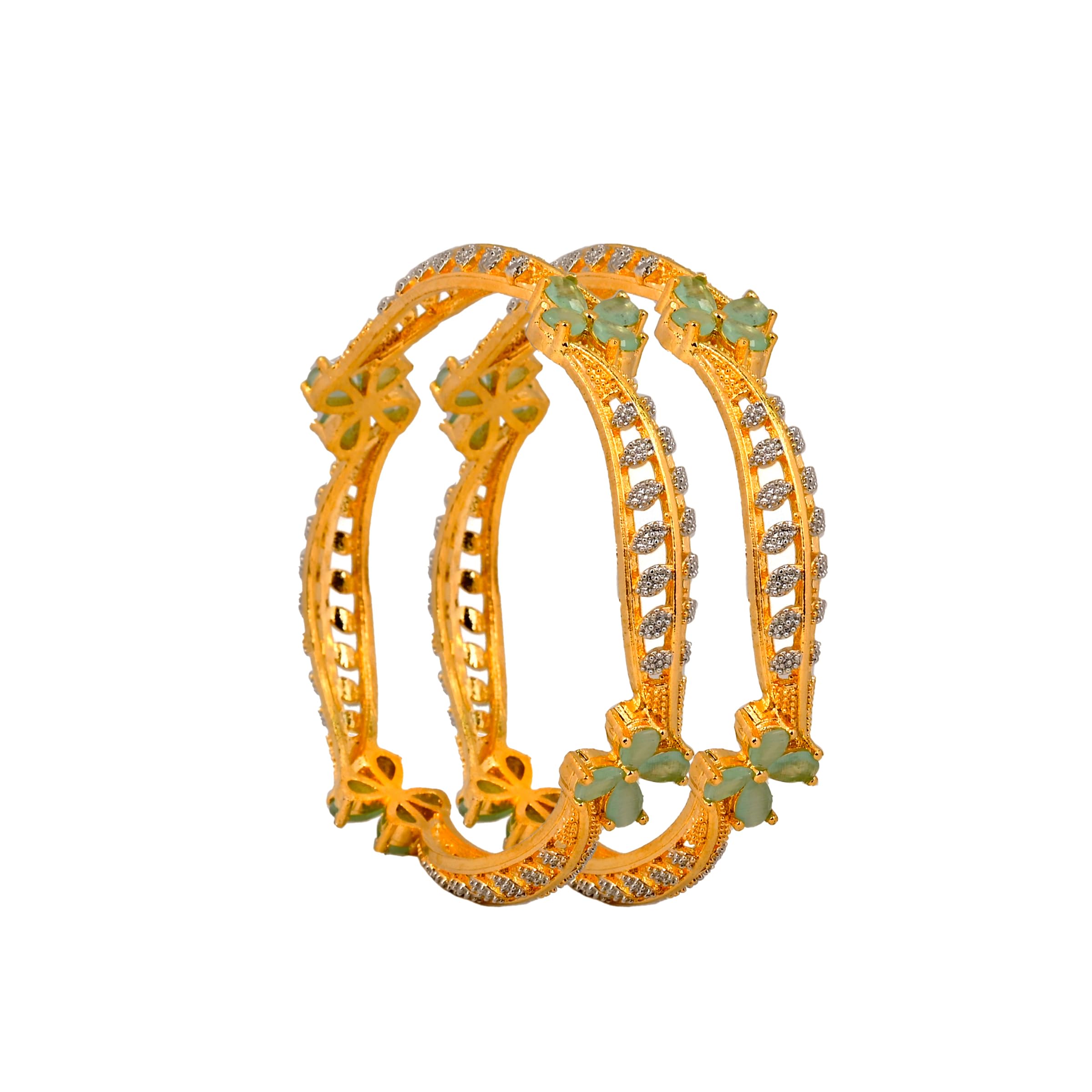Zevarly Jewellery Two Tone Micron Gold Plated Pista Pastel Green Mint Zirconia Stone AD Bangles set for Women/Girl in Pairs (Pack of 2pc) (B0CBPVVW54) Amazon Price History, Amazon Price Tracker