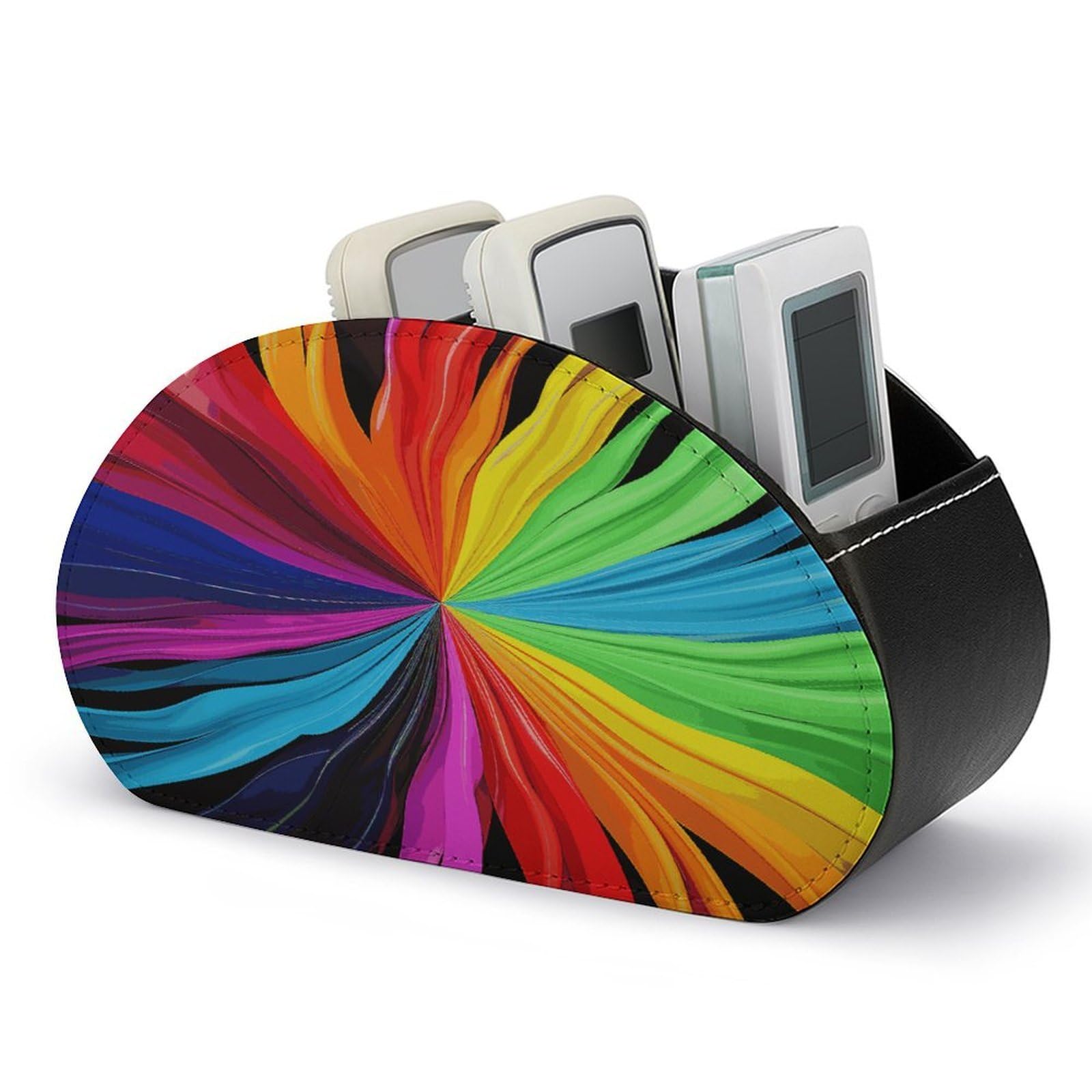 FekiLoot Rainbow Colours Remote Control Holder with 5 Compartments Remote Organizer Caddy for Table TV Remote Caddy Storage Box/Tray Fits Media Controllers Office Supplies