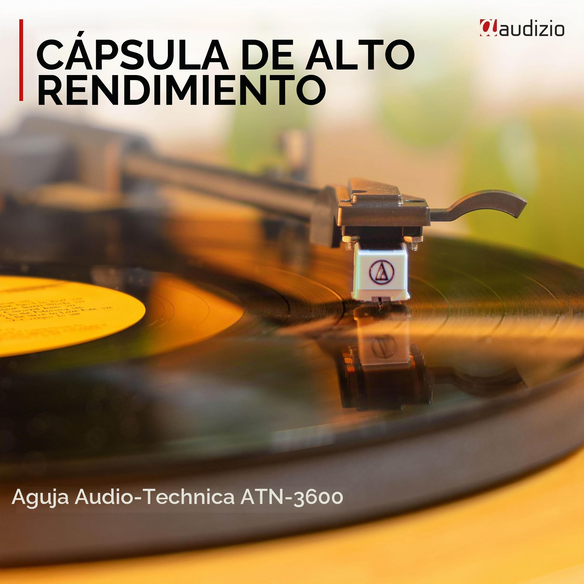 Audizio Laredo – Tocadiscos de Vinilo Bluetooth con Altavoces HiFi 160W, cápsula Audio Technica, Gira Discos con Plato de 29 cm, giradiscos Vinilo con RCA y BT in/out, Acabado en bambú
