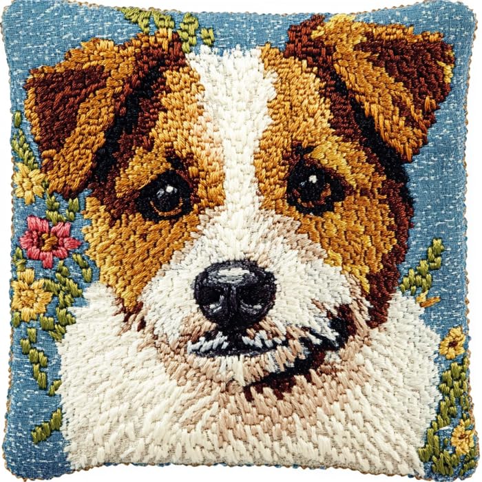 Coussin latch hook chien Beagle 43x43 cm kit canapé broderie