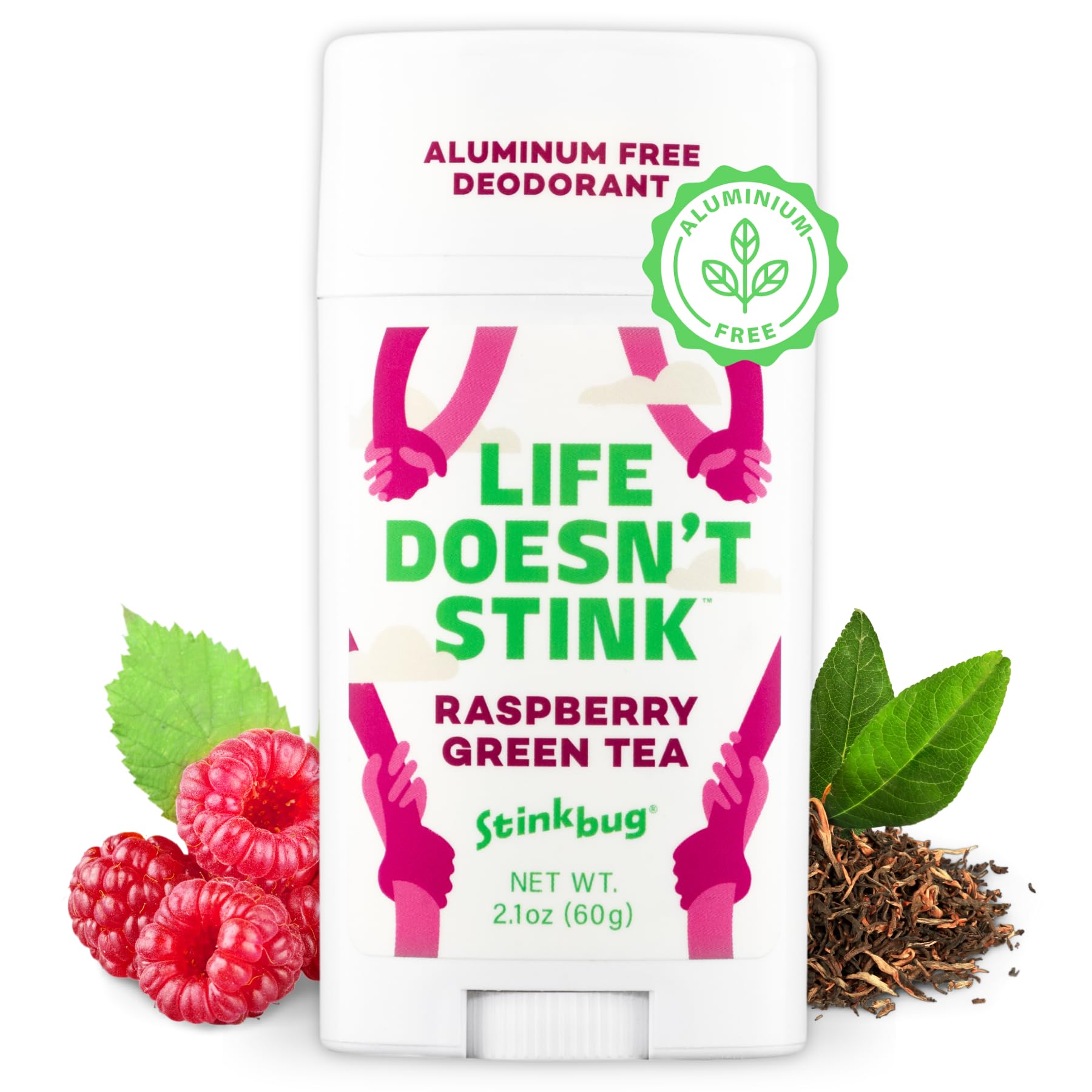 Stinkbug Naturals Organic Deodorant Stick Raspberry Green Tea Scent, Made with Coconut Oil and Essential Oils, Aluminium Free Deodorant , 62ml