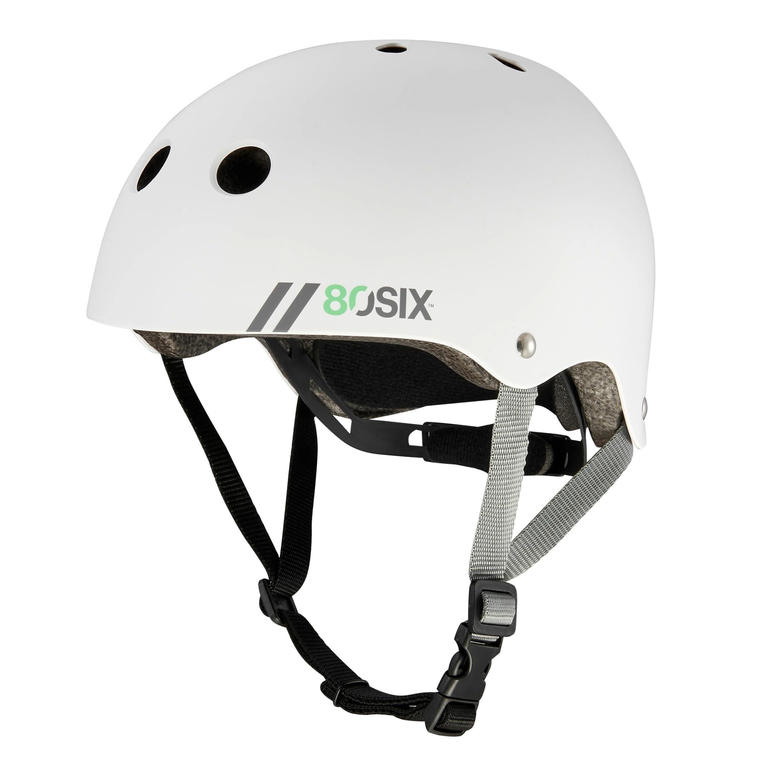 80SIX Multi-Sport Skateboard Helmet for Kids Teens&Adults-Certified Hardshell Protective Scooter&Bike Helmet with Fit Dial for Bike, Skateboard, BMX&Inline Skate,White Matte,JR/XS
