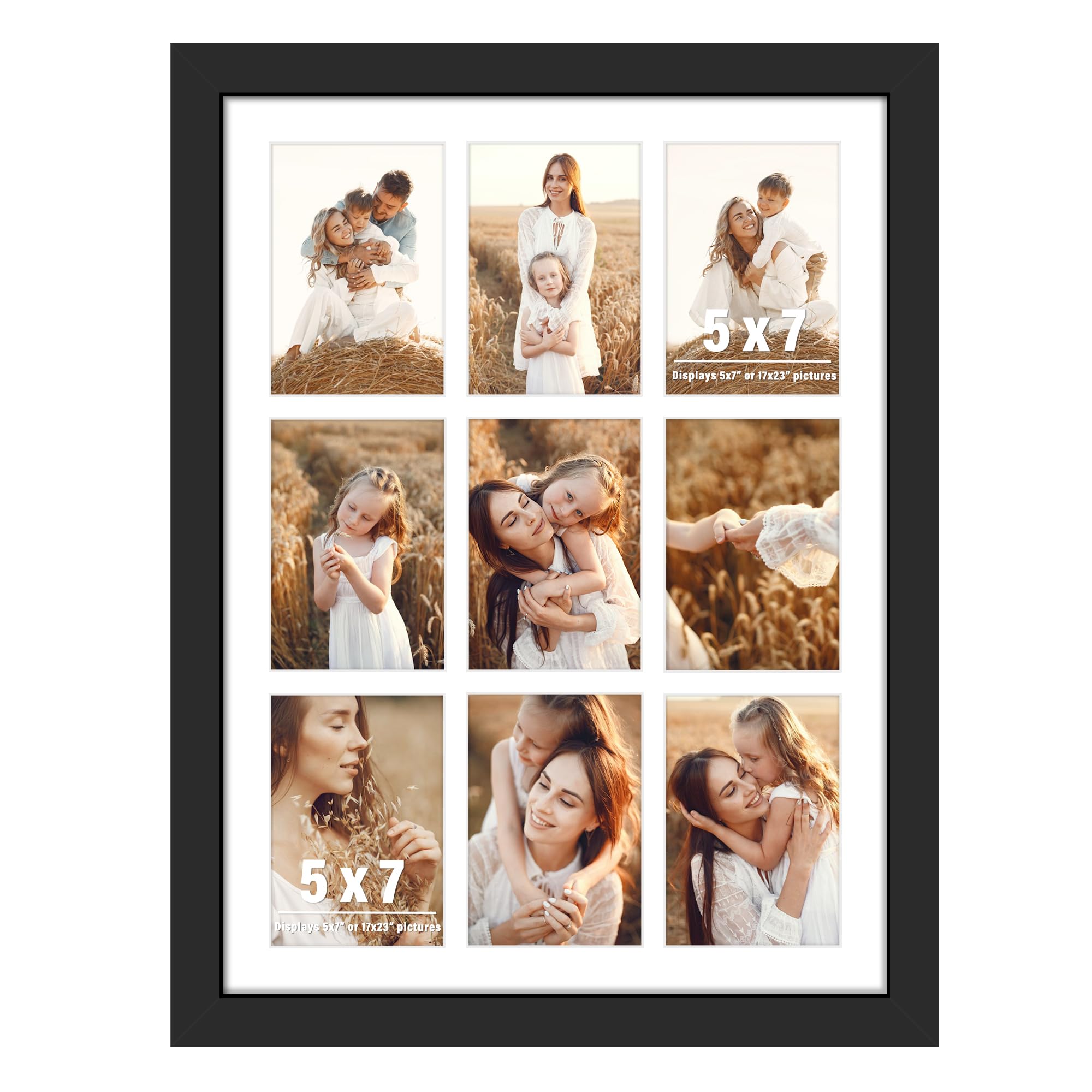 DUENPY 17x23 Picture Frame 9-Opening 5x7 Collage Picture Frame Displays Nine 5x7 Photos Wall Decor Wall Hanging or Tabletop Black