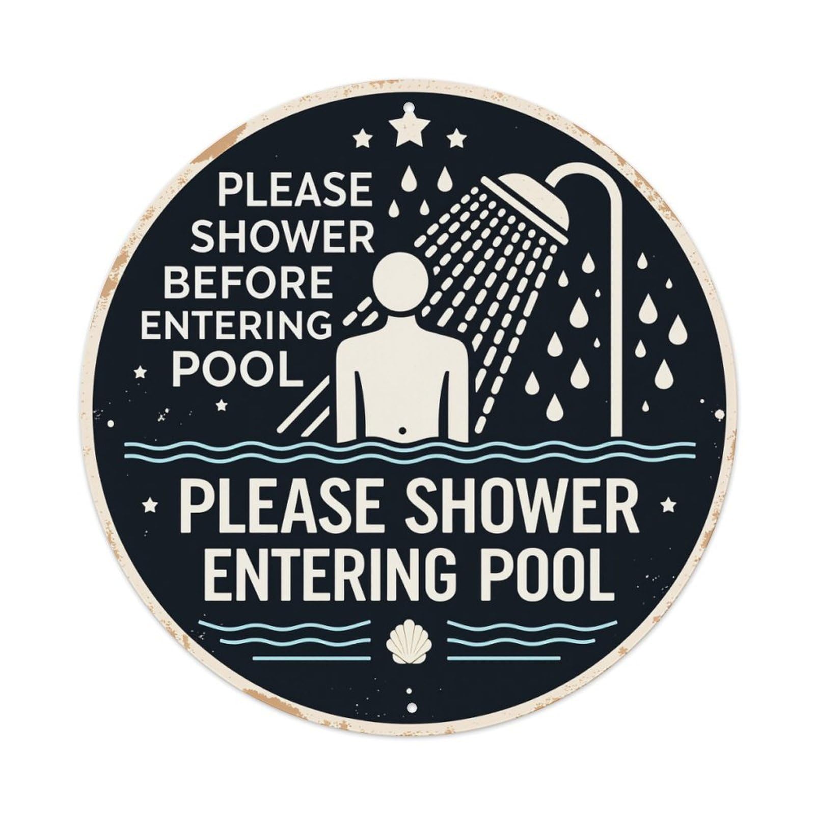 Please Shower Before Entering Pool Round Tin Sign Vintage Style Metal Sign Home Bar Garden Wall Plaque Decor Metal Poster 8x8 Inch