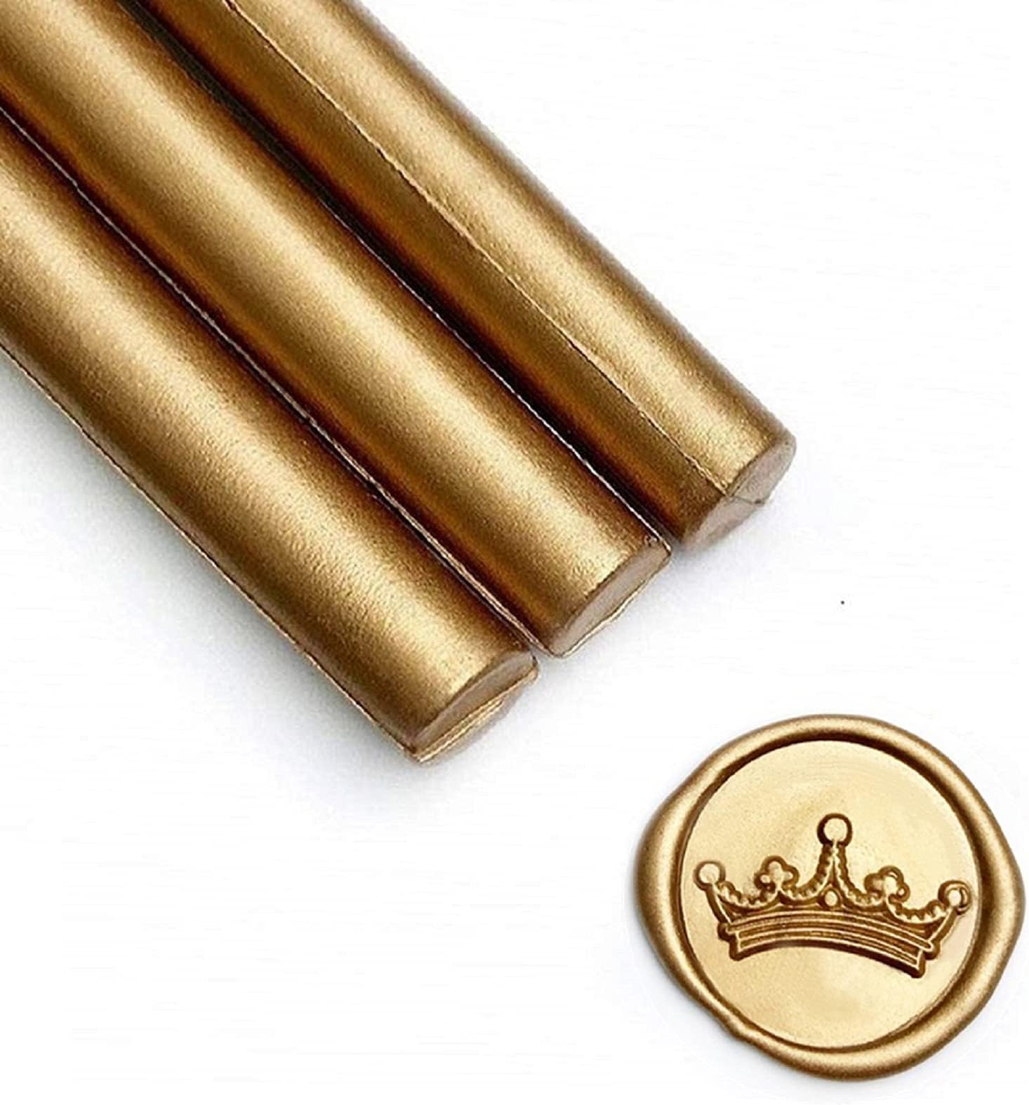 UNIQOOO Mailable Glue Gun Sealing Wax Sticks for Wax Seal Stamp - Metallic Antique Gold, Great for Wedding Invitations, Cards Envelopes, Snail Mails, Wine Packages, Christmas Gift Ideas, Pack of 8