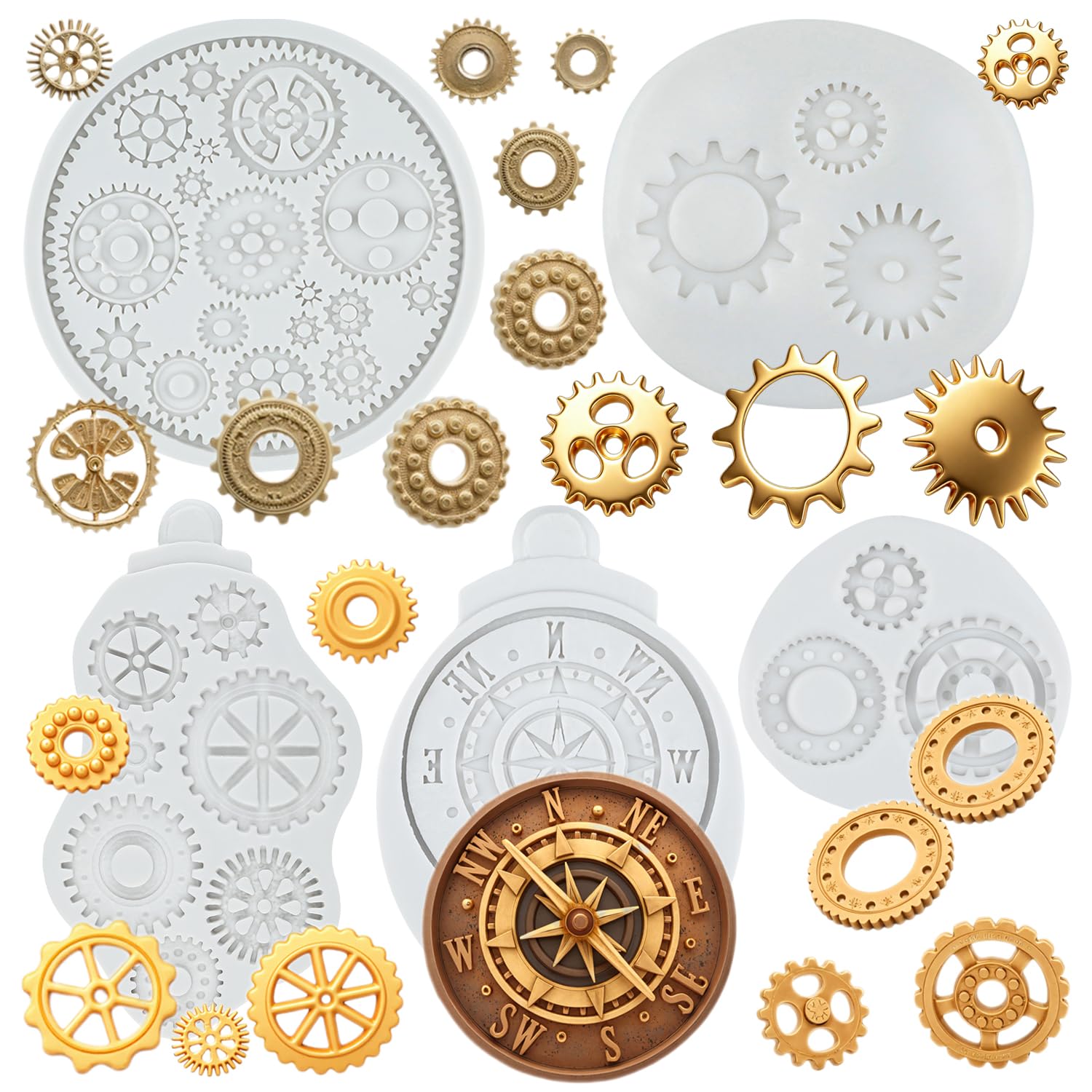 MYPRACS Steampunk Gears Fondant Molds Cogs Wheel Silicone Mold Set of 5