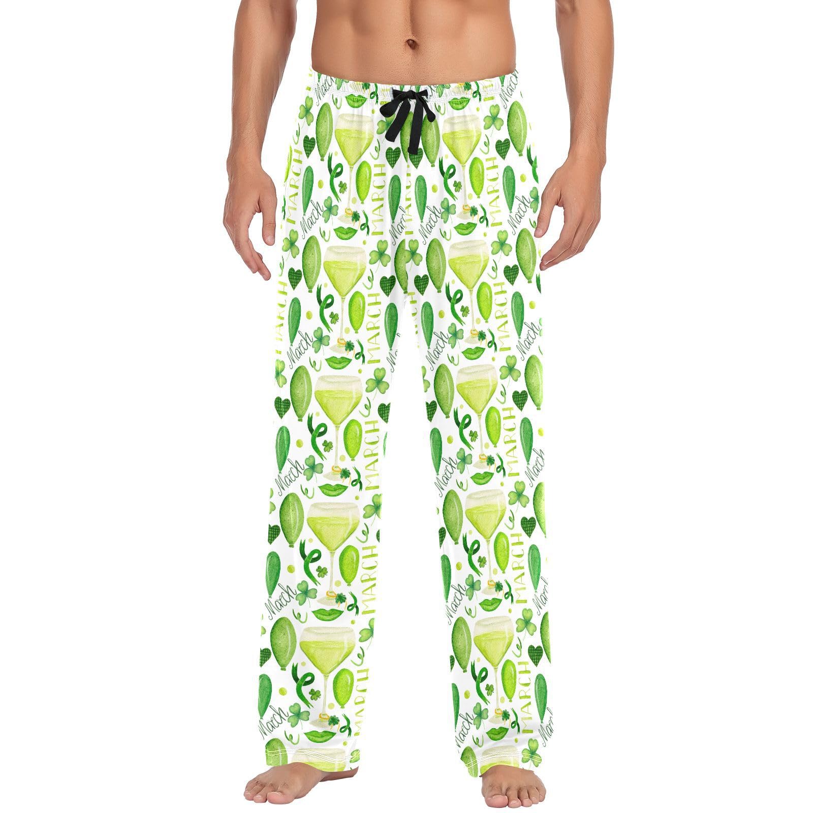 Clover Cocktail-Pyjamahose für Herren, 100 % Baumwolle, weiche Pyjamahose für Herren, Lounge-Nachtwäsche, gerade Passform, lange Schlafhose mit Taschen, Kordelzug, Größe XXL, mehrfarbig, XXL