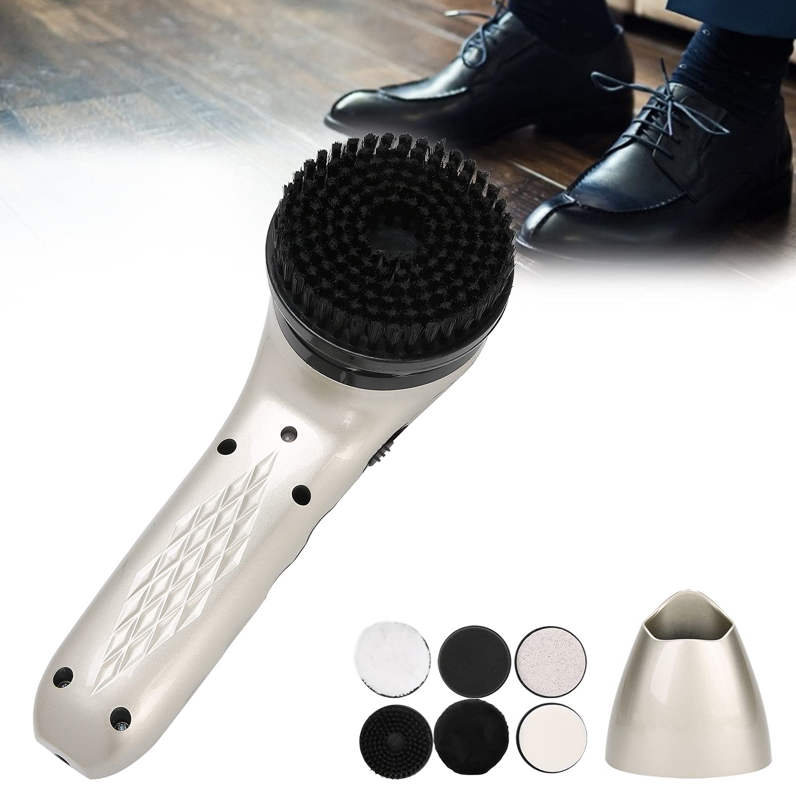 Lucidascarpe Elettrico, Kit Portatile per la Cura della Pelle, Kit Lustrascarpe Elettrico, Kit Lustrascarpe in Pelle per la Pulizia e Lucidatura delle Scarpe(Champagne)