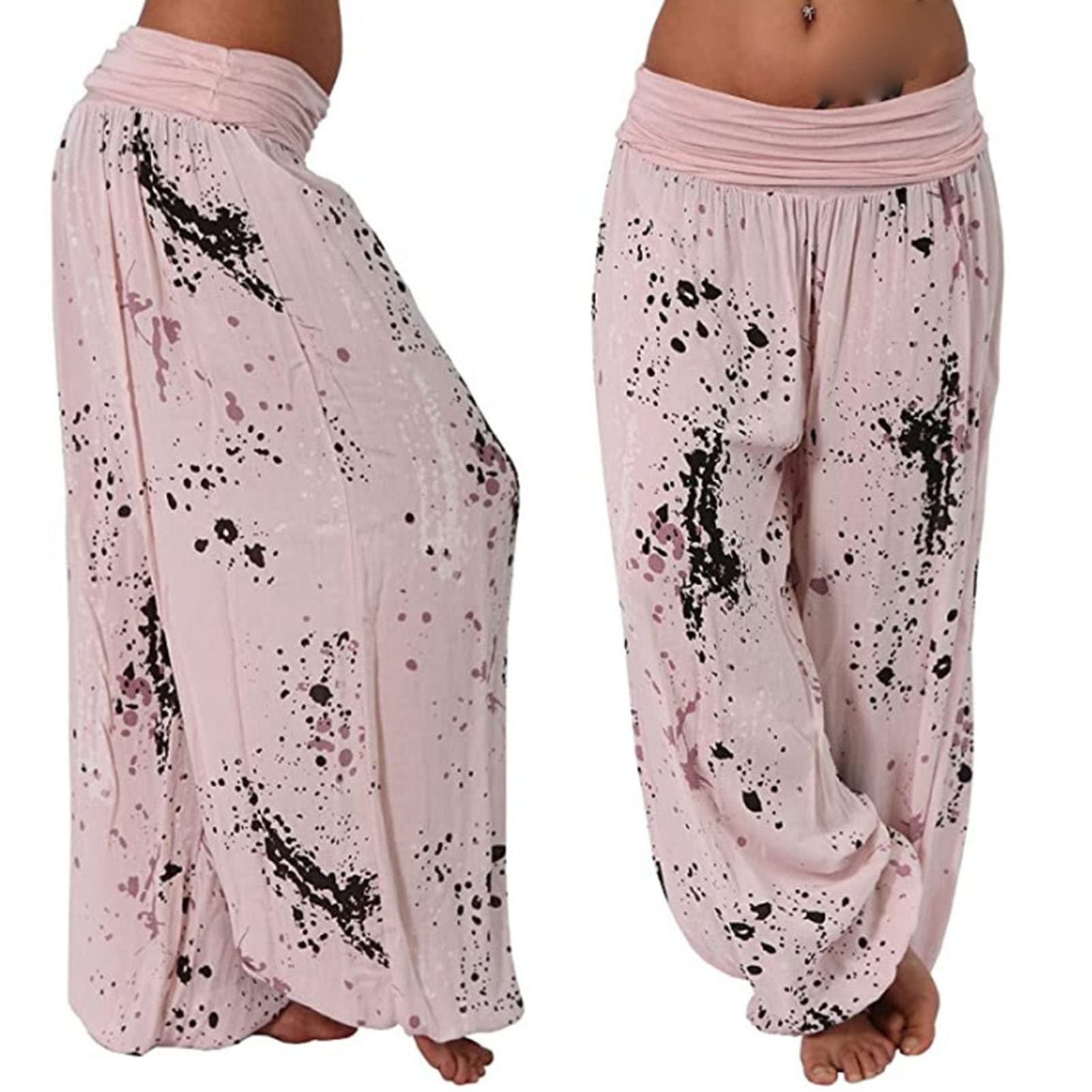 Maiyifu-GJ Women's Printed Wide Leg Palazzo Pants Loose Fit Casual Beach Harem Trousers Summer Soft Baggy Lounge Pant (Pink,4X-Large)