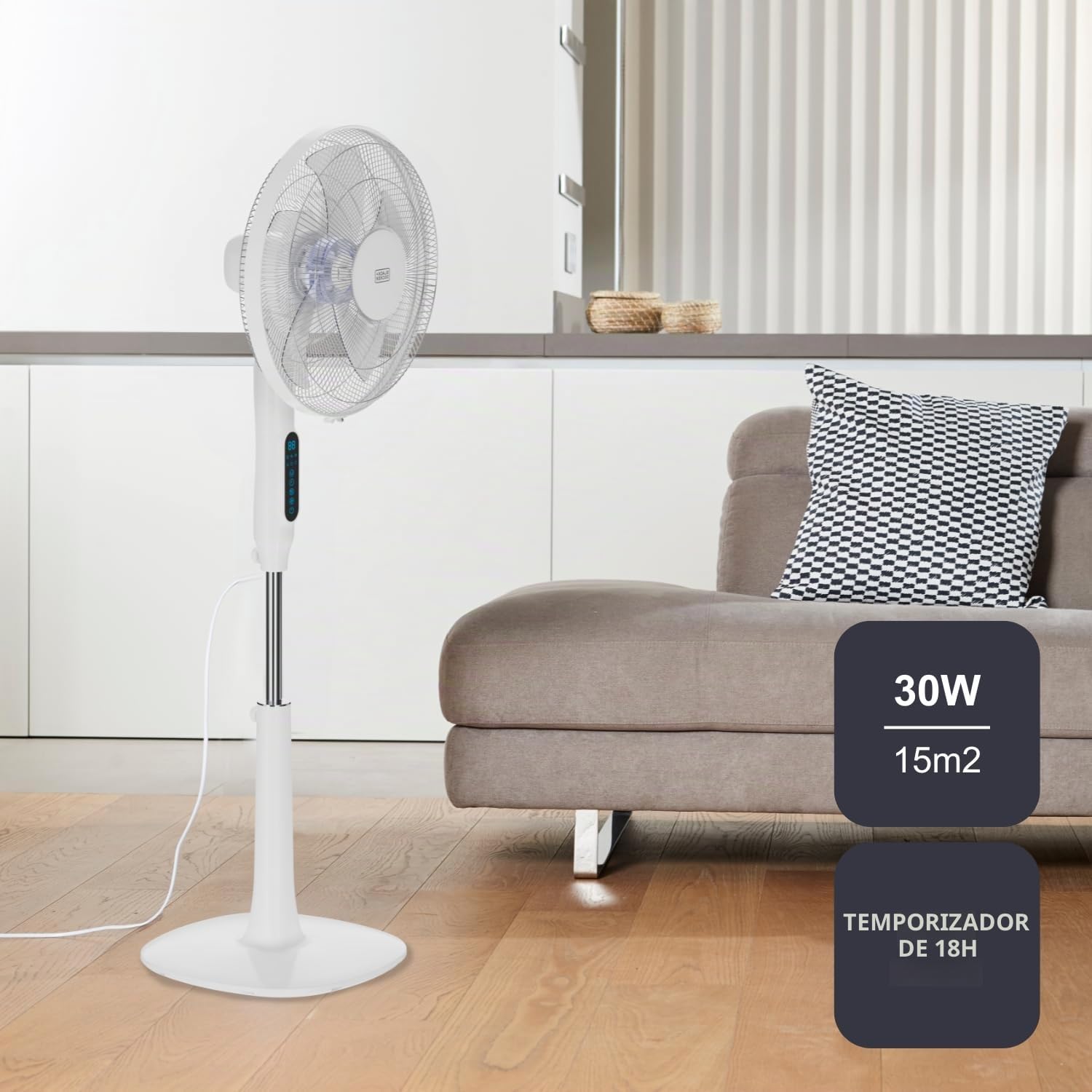 Black+Decker - Ventilador de Pie 30W | 24 Velocidades | Modos Normal, Natural y Noche | Timer 15h | Oscilación Automática | Altura Ajustable 118-138 cm | Pantalla LED | Silencioso | Mando a Distancia