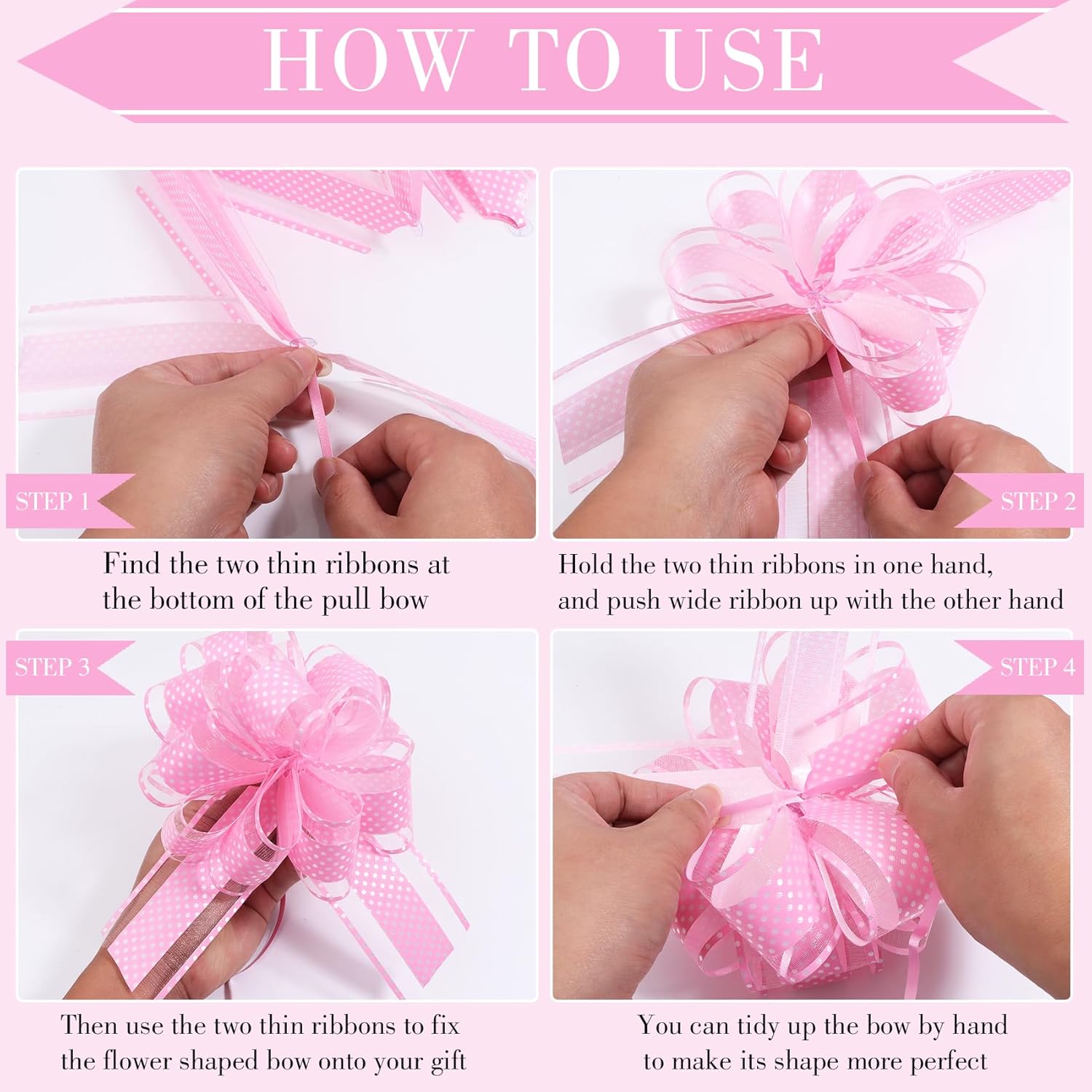 24 pcs Pull Bows for Gift Wrapping,6 Inch Multi Color Polka Dot Ribbon Large Bows for Present Flower Birthday Christmas Party Holiday Gift Decoration - Image 3