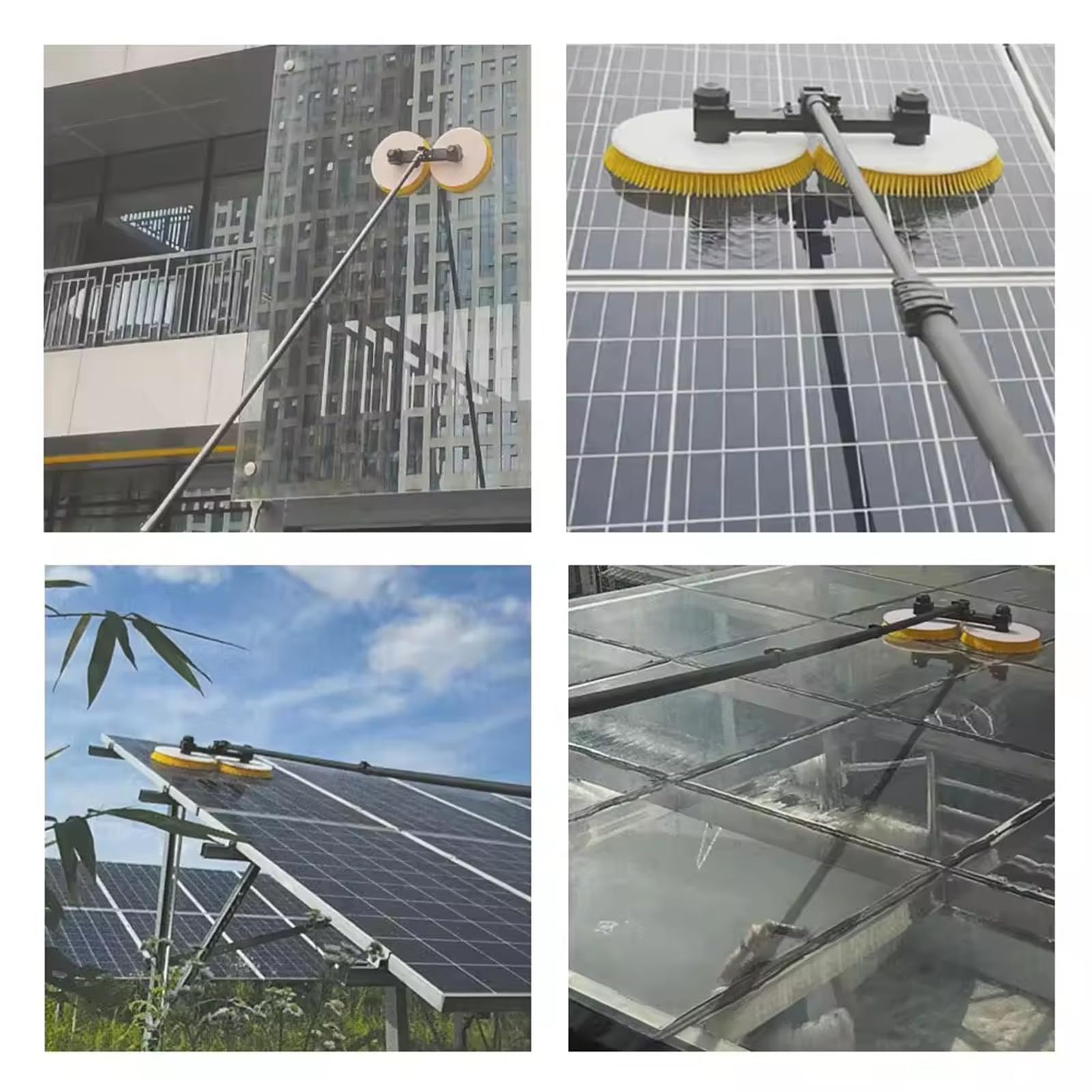 Generico Kit con Asta telescopica Regolabile con Alimentazione ad Acqua per la Pulizia di Pannelli solari, Spazzola Automatica a Doppia Testa per Una Manutenzione efficiente di finestre e Pannelli so
