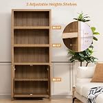 SICOTAS Bookcase 5 Tier Bookshelf Rattan Boho Tall Book Case Shelf with Doors Storage Large Wood Bookcases Farmhouse Bookshelves Library Shelves for Living Room (Reclaimed Caramel Oak, 1 Piece)