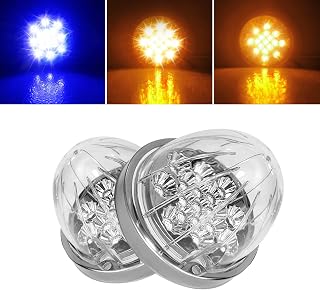 2PCS Dual Revolution Amber Turn Signal and Marker to Blue Auxiliary 17 LED Watermelon Lights, Clear Lens & Stainless Steel Bezel Marker Lights for Freightliner Kenworth Peterbilt Trailer Heavy Trucks