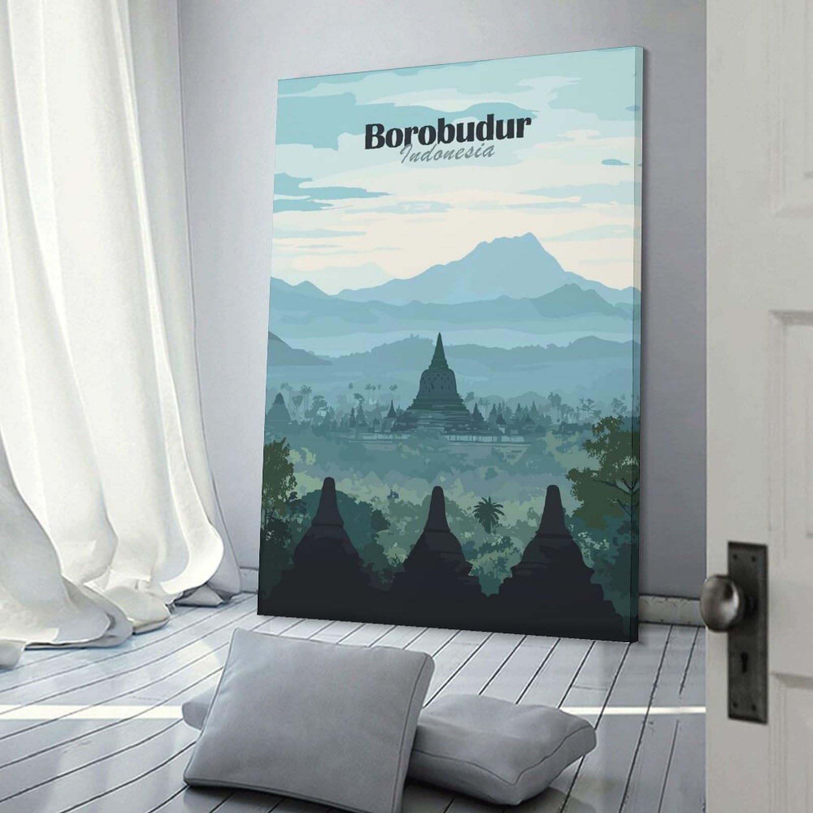 Junmoney Borobudur Temple, Indonesia Room Decor Wall Art, 20x30inch(50x75cm), for Entrance Spaces, Stair Walls Or Halls, A Stylish Accent for Home Entrances