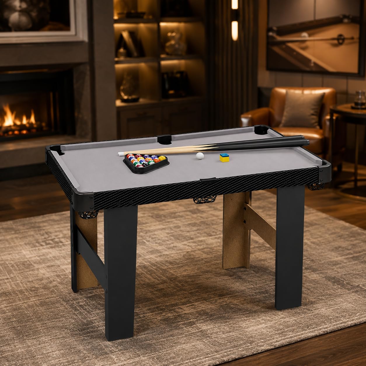 predolo Billard sur Pied en Bois Massif Noir, 90 cm, avec Accessoires complets pour Adultes et Enfants