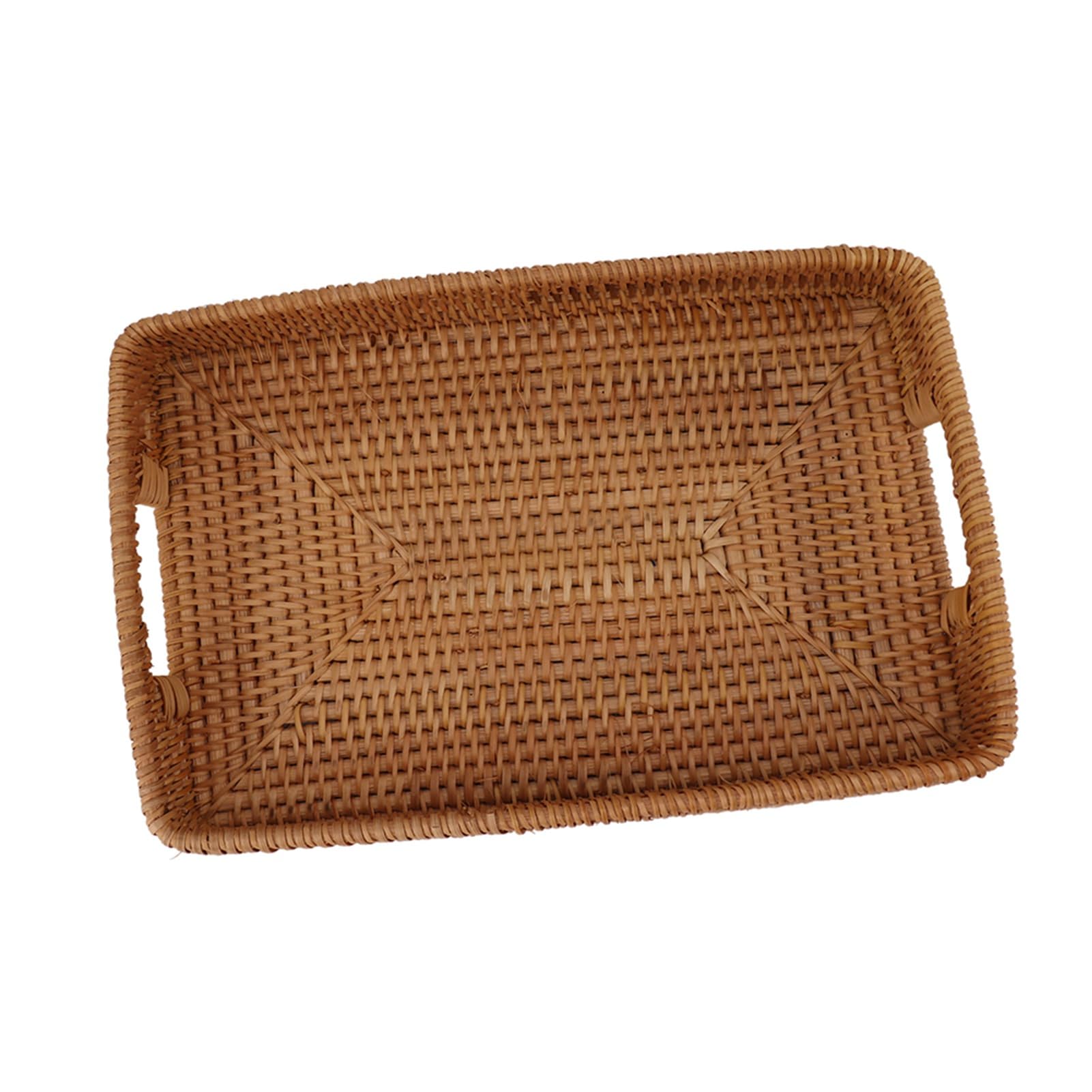 Fabater Bandeja de Ratán para Servir con Asas, Bandeja Decorativa Rectangular de Gran Capacidad para Frutas, Postres, Cocina, Hogar, Plato Tejido Duradero para Entretenimiento, Granja Ecológica (L)