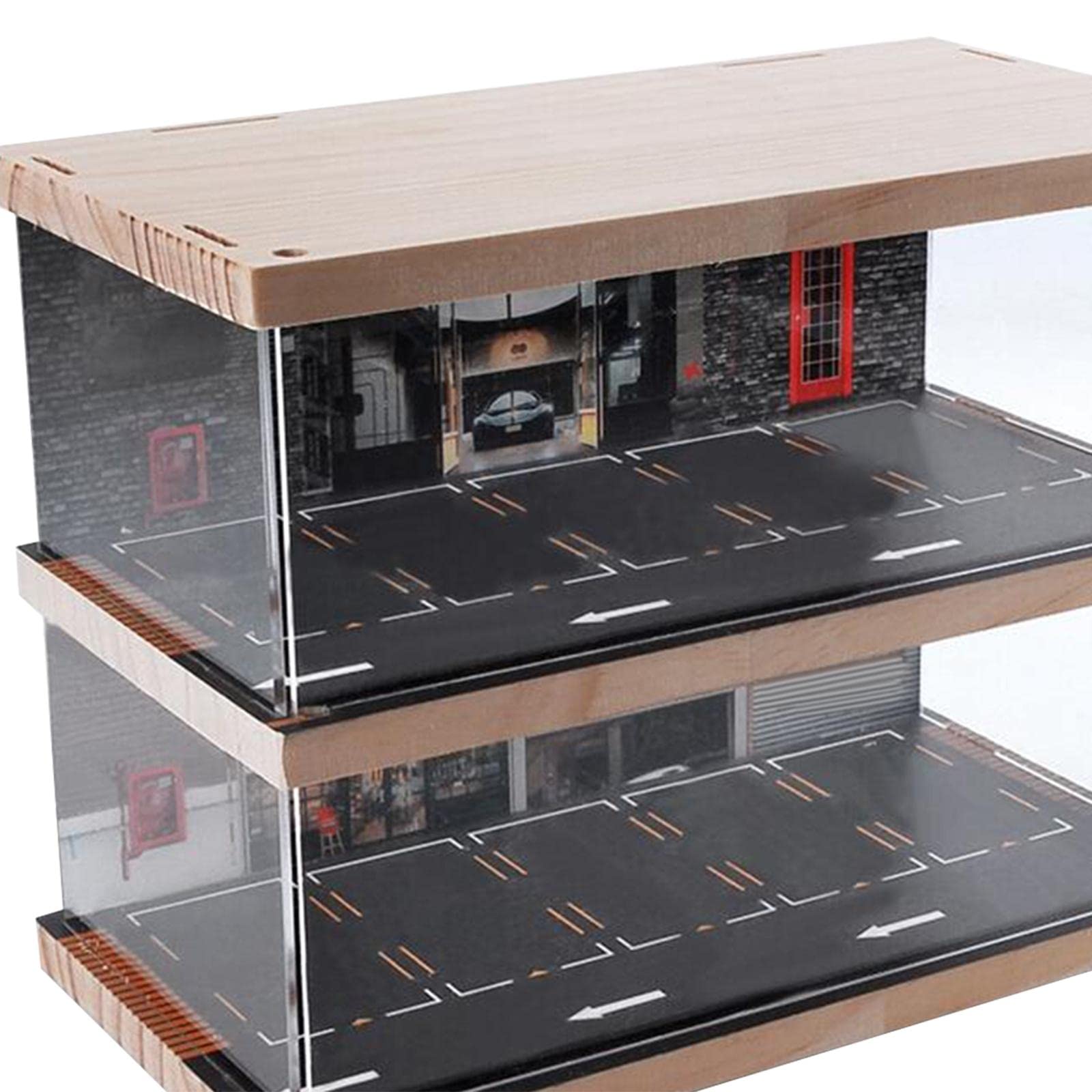 MagiDeal Parking Lot Display Case Diecast Car Garage Conteneur Anti-poussière Diorama, À Deux étages