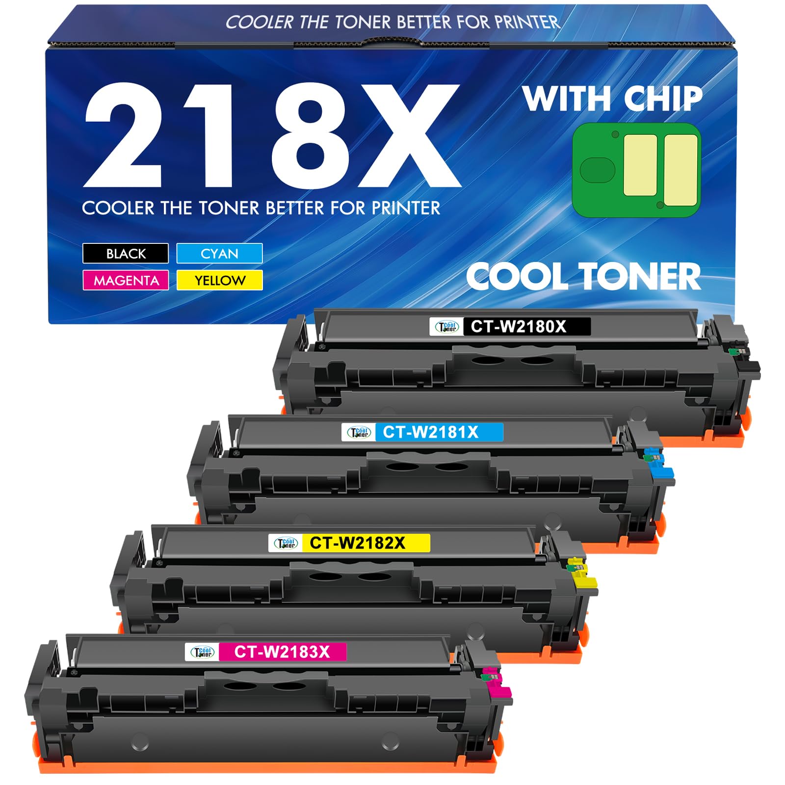 218X 218A Toner Cartridges 4 Pack High Yield 3301fdw 3201dw with Chip Compatible Replacement for HP 218X 218A Color Laserjet Pro MFP 3301cdw 3301sdw Printer Ink Set W2180X (Black Cyan Yellow Magenta)