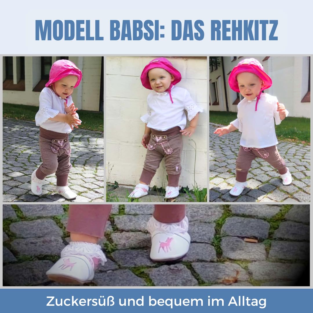 Baby Krabbelschuhe aus weichem Leder, Trachten Lederpuschen für Mädchen und Jungen passend zu Dirndl und Lederhose, Zwillingsset, 0–24 Monate