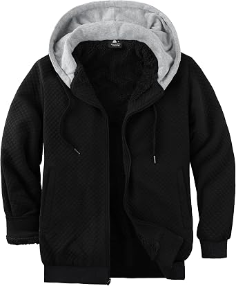 GEEK LIGHTING Mens Fleece Lined Hoodies Zip Up Waffle Knit Thicken Hooded Sweatshirts Winter Jackets