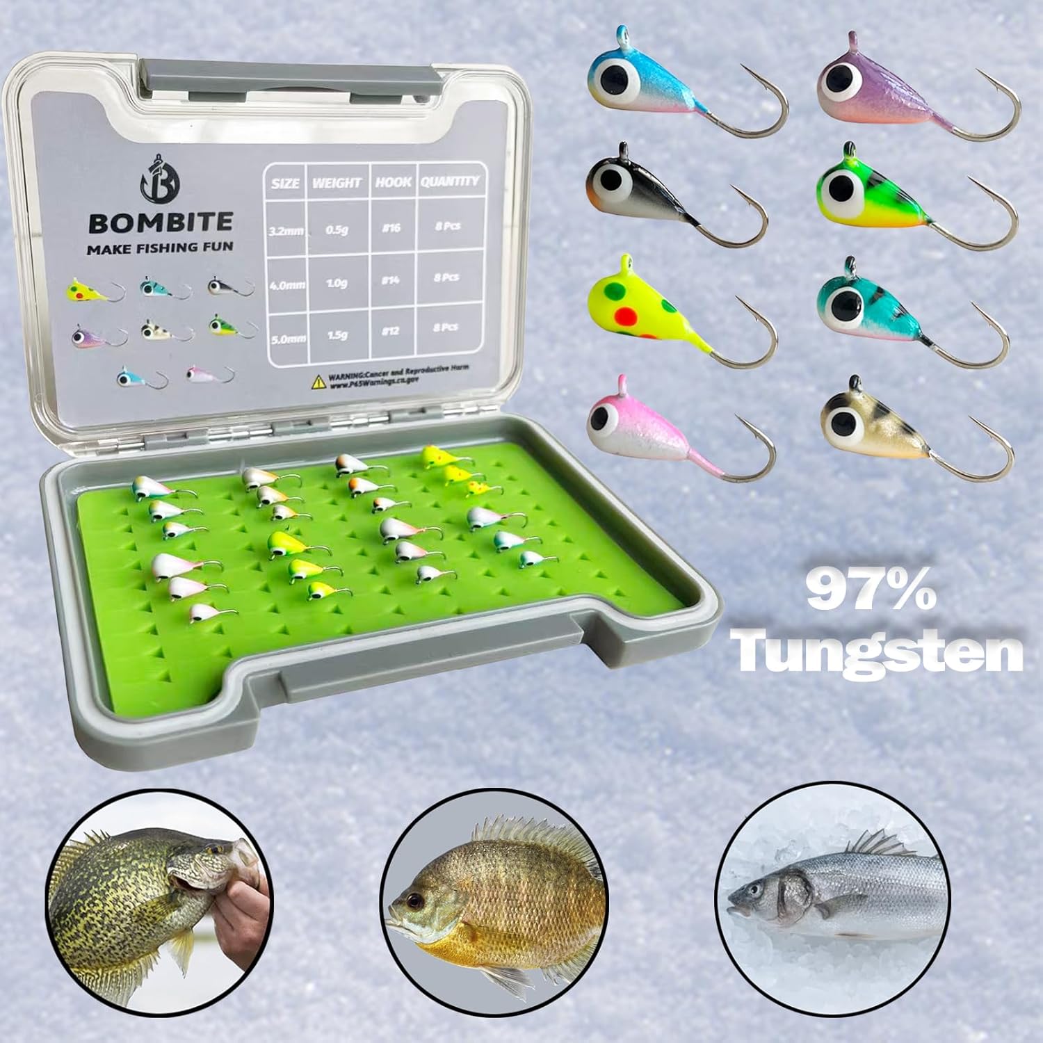 Tungsten Ice Fishing Jigs 24pcs Ice Fishing Lures UV Glow in Dark Ice Fishing Jig Set for Crappie Panfish Walleye
