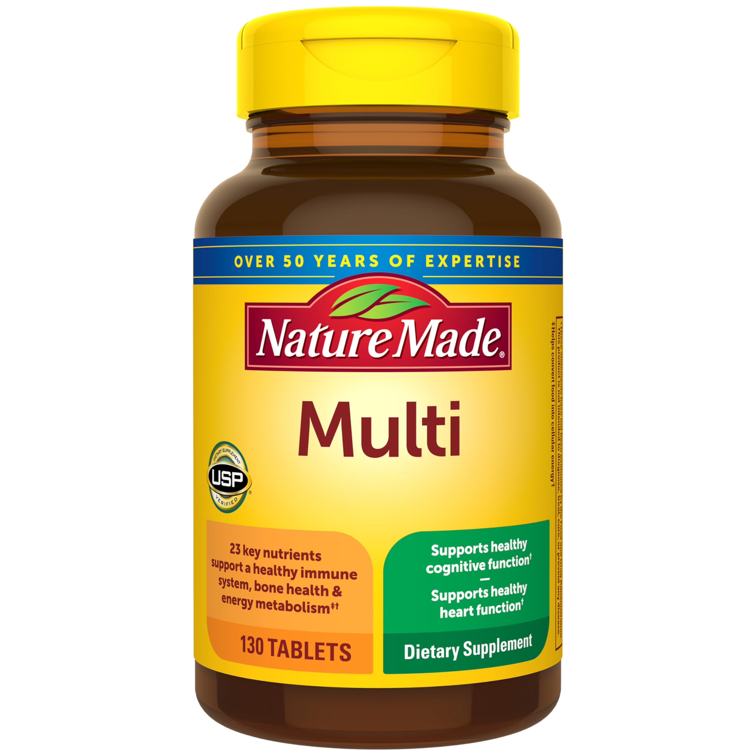 Nature Made Multivitamin Tablets with Vitamin D3 and Iron, 130 Count for Daily Nutritional Support