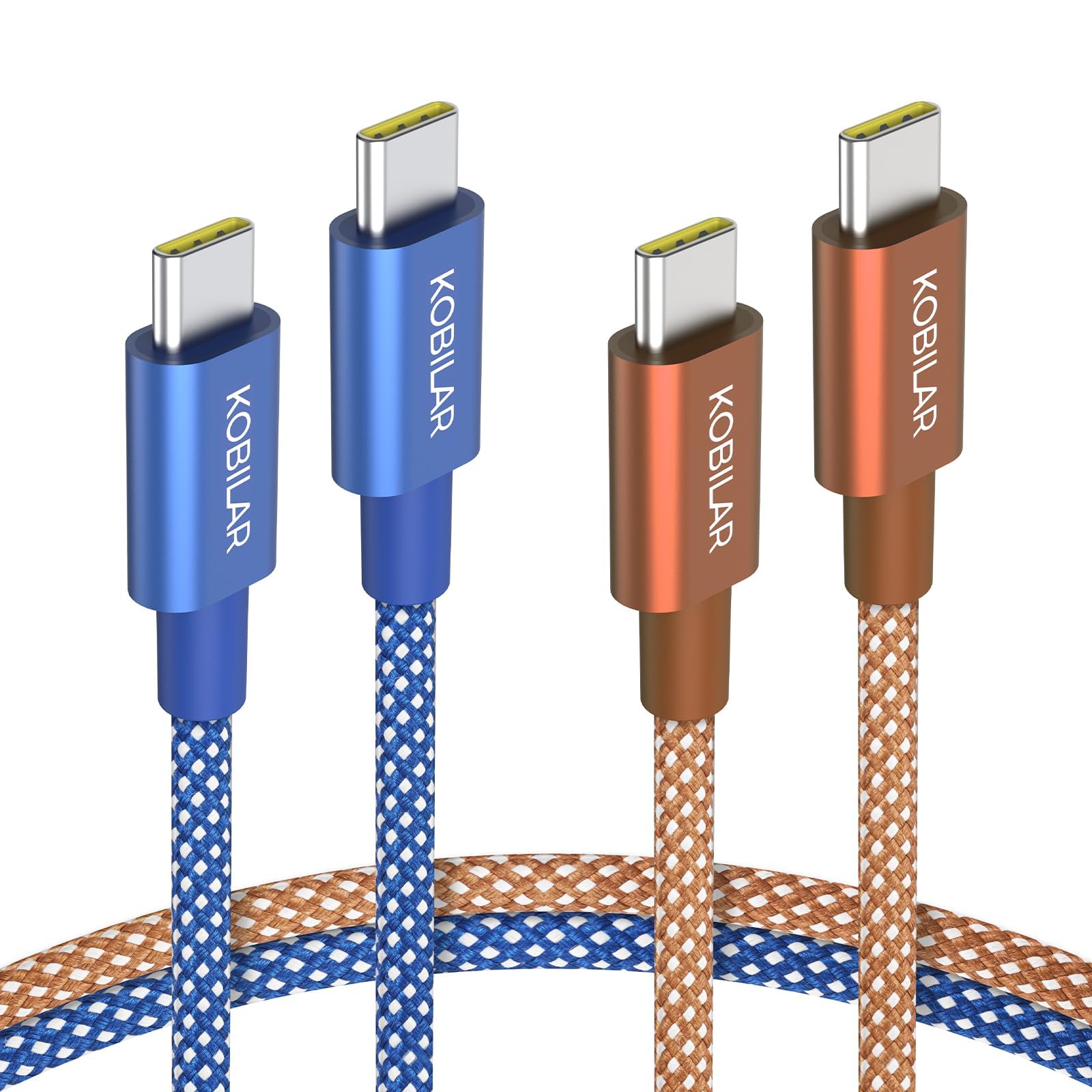 Kobilar USB C to USB C Cable 2 Pack,60W 3A Fast Charging USB C Charger Cable (180°, Blue&Brown, 2pack-3.3+6.6ft)