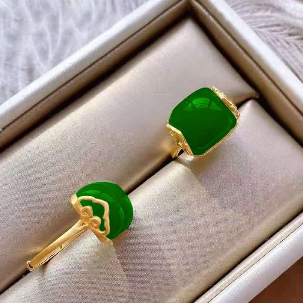 18 Karat Gold, chinesischer Stil, natürliche Hetian-Jade, antiker Ring, Hetian-Jade, Damen-Temperament, eleganter Retro-offener Jade-Ring, Ringe, Schmuck, Geschenk für Valentinstag und Mutter