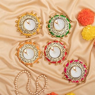 Decorative Pack of 5 Multicolour Tealight Candle Holders for Home Decor, Office Use, Diwali, Pooja, Wedding, Festival, Theme Decoration234