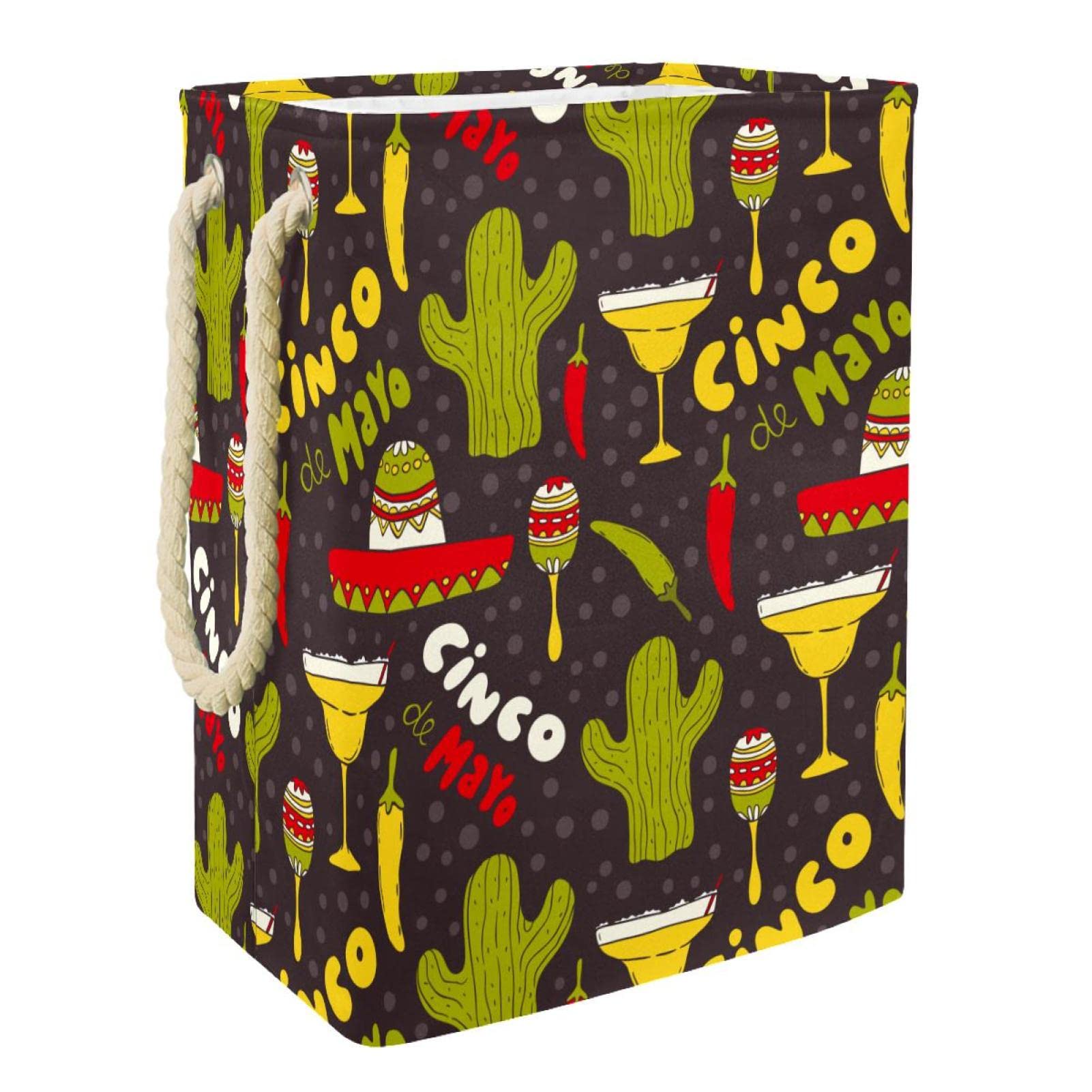 Grand panier à linge personnalisé Cactus et Chapeau pour chambre et salle de bain